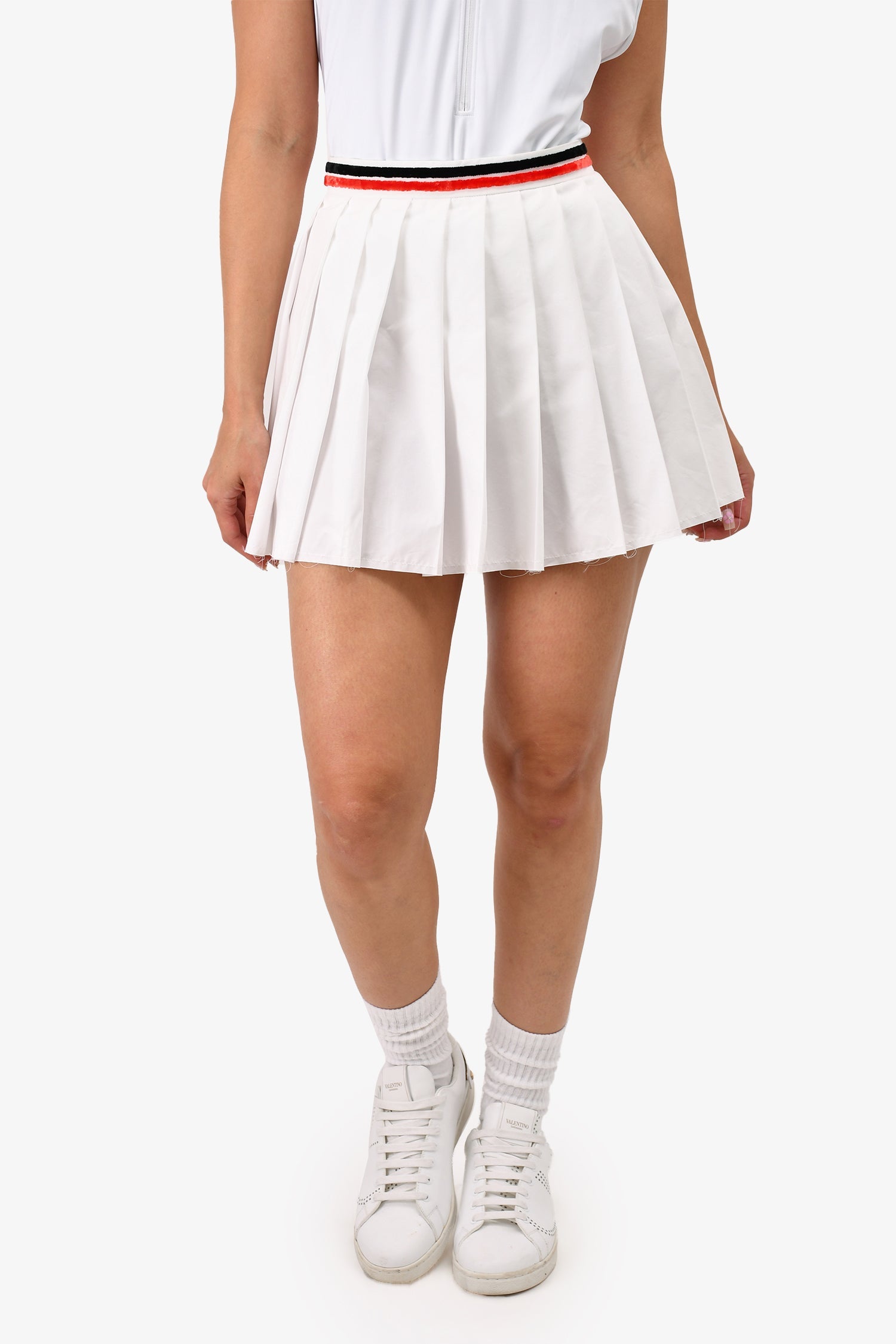 Miu Miu White Pleated Mini Skirt With Frayed Hem Size 38
