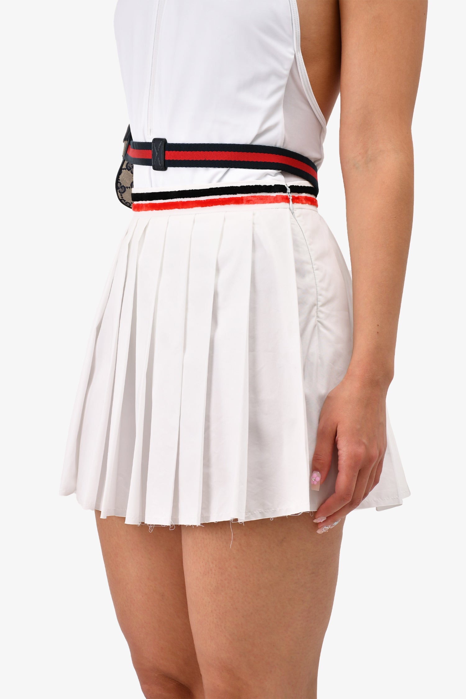 Miu Miu White Pleated Mini Skirt With Frayed Hem Size 38