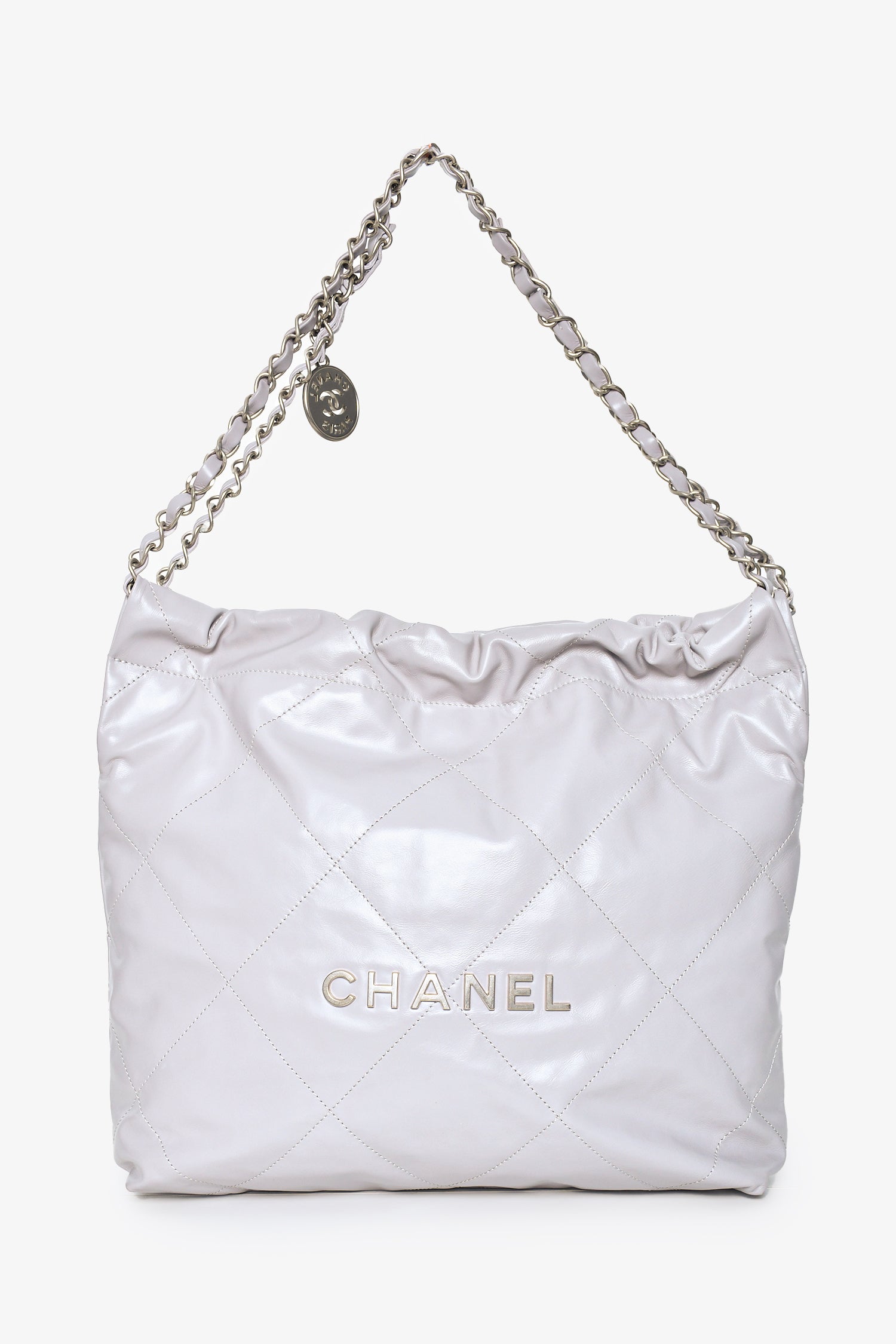 Pre-Loved Chanel™ Grey Leather Small Chanel 22 Shoulder Bag