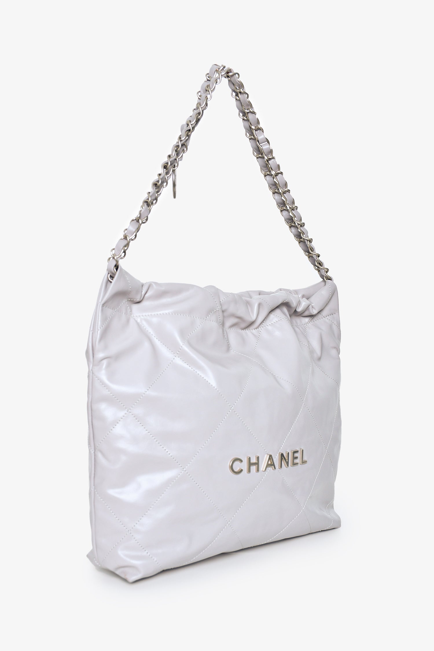 Pre-Loved Chanel™ Grey Leather Small Chanel 22 Shoulder Bag