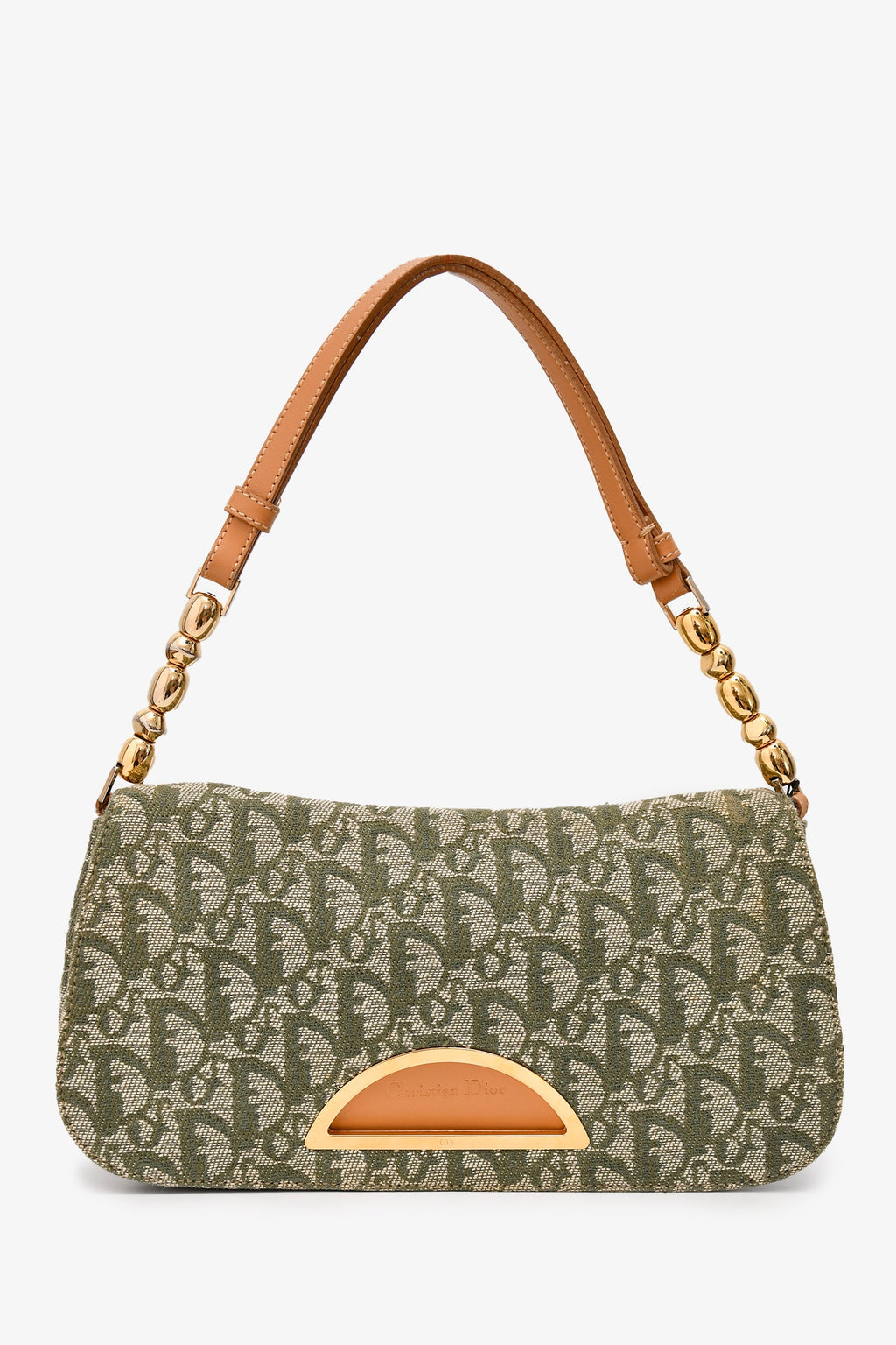 Christian Dior 1991 Green/Cream Canvas Monogram 'Maris Pearl' Shoulder Bag