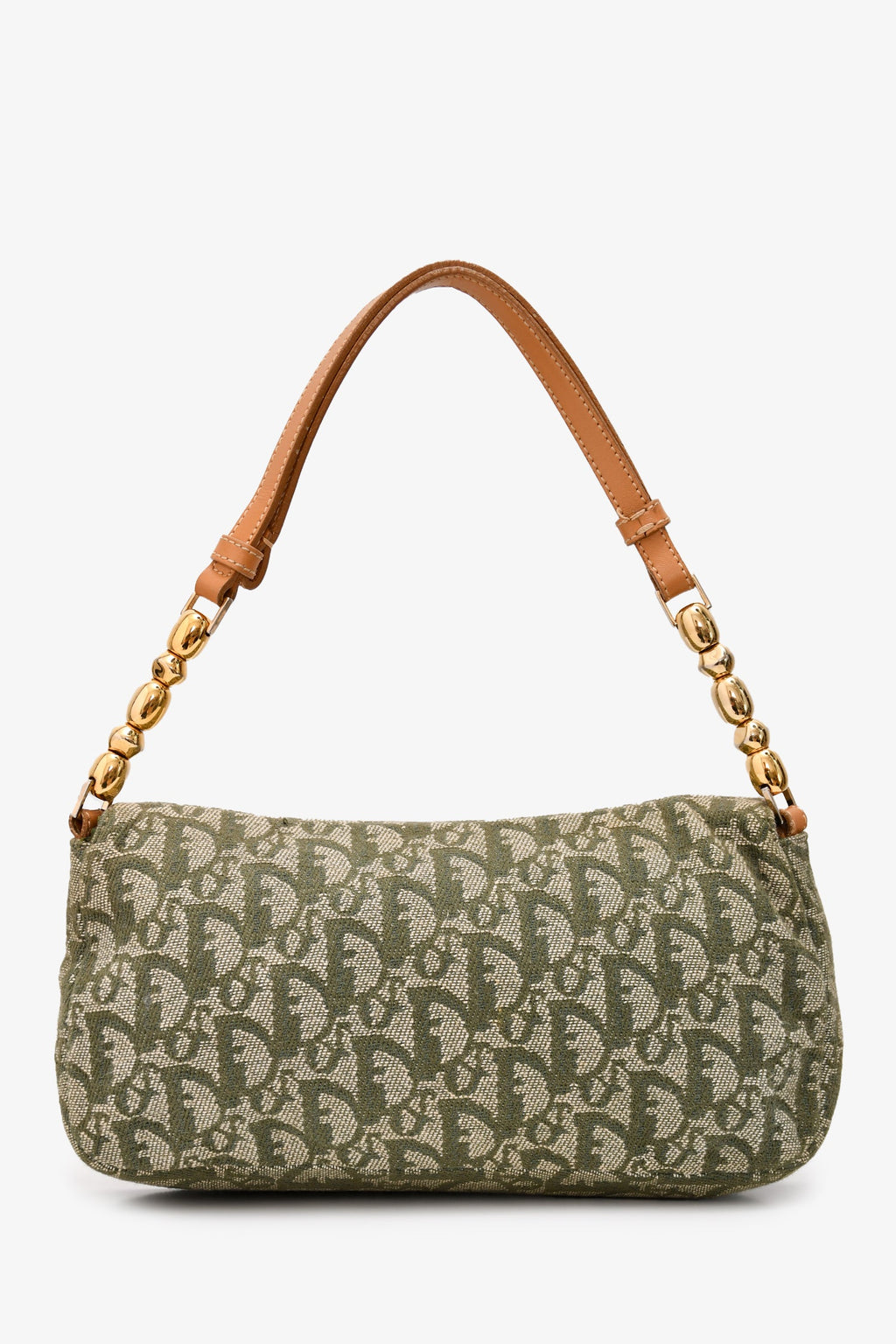 Christian Dior 1991 Green/Cream Canvas Monogram 'Maris Pearl' Shoulder Bag