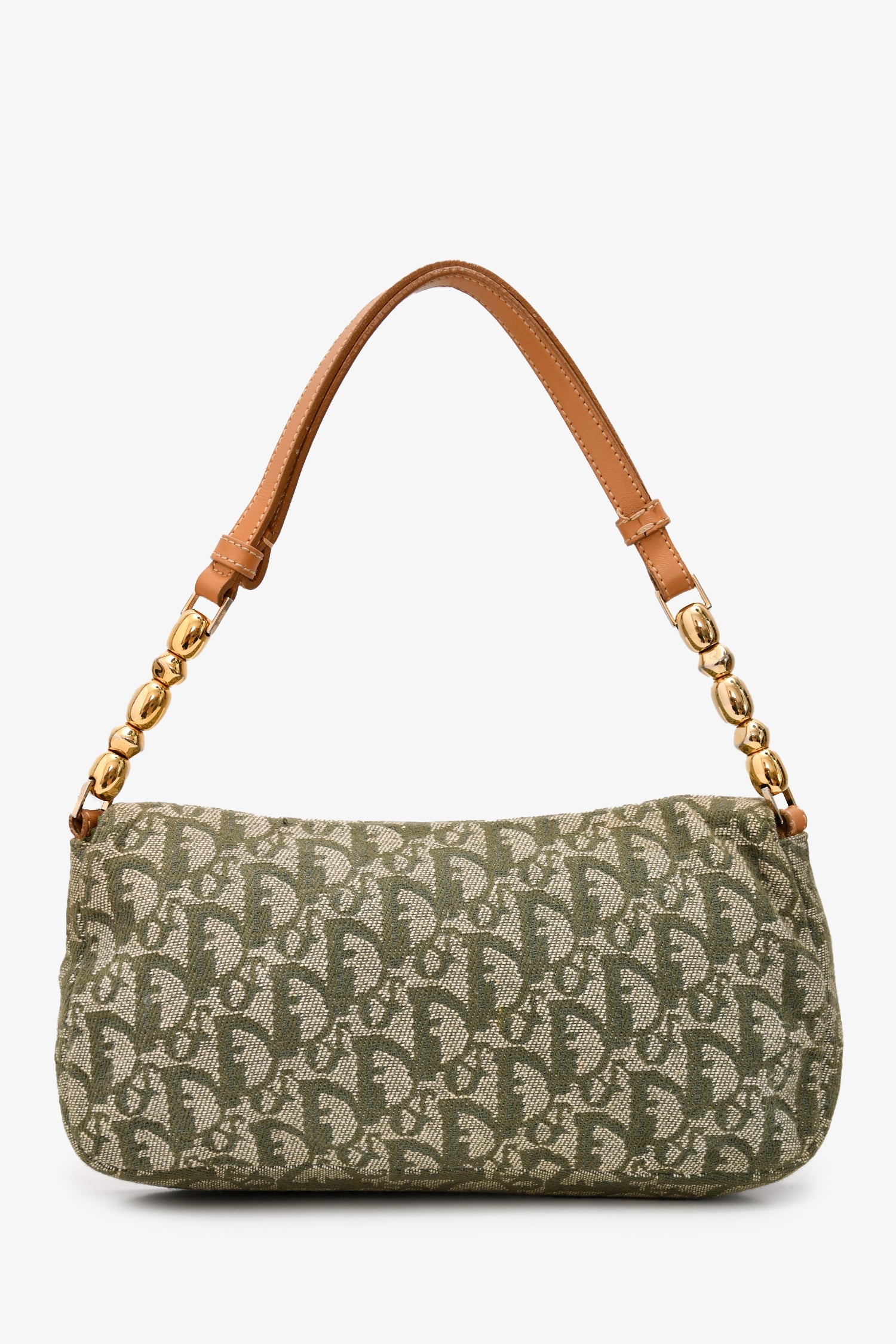 Christian Dior 1991 Green/Cream Canvas Monogram 'Maris Pearl' Shoulder Bag