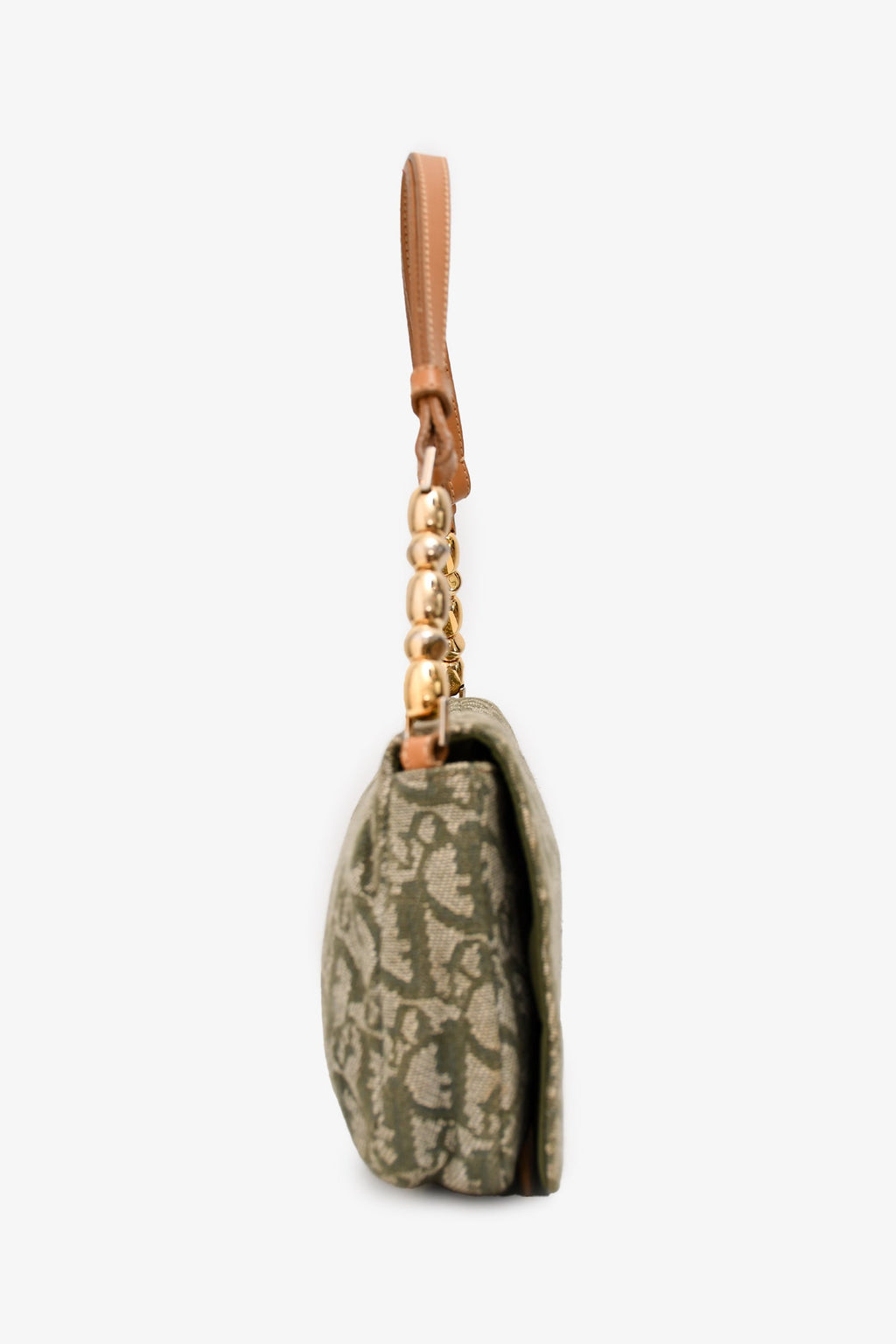 Christian Dior 1991 Green/Cream Canvas Monogram 'Maris Pearl' Shoulder Bag