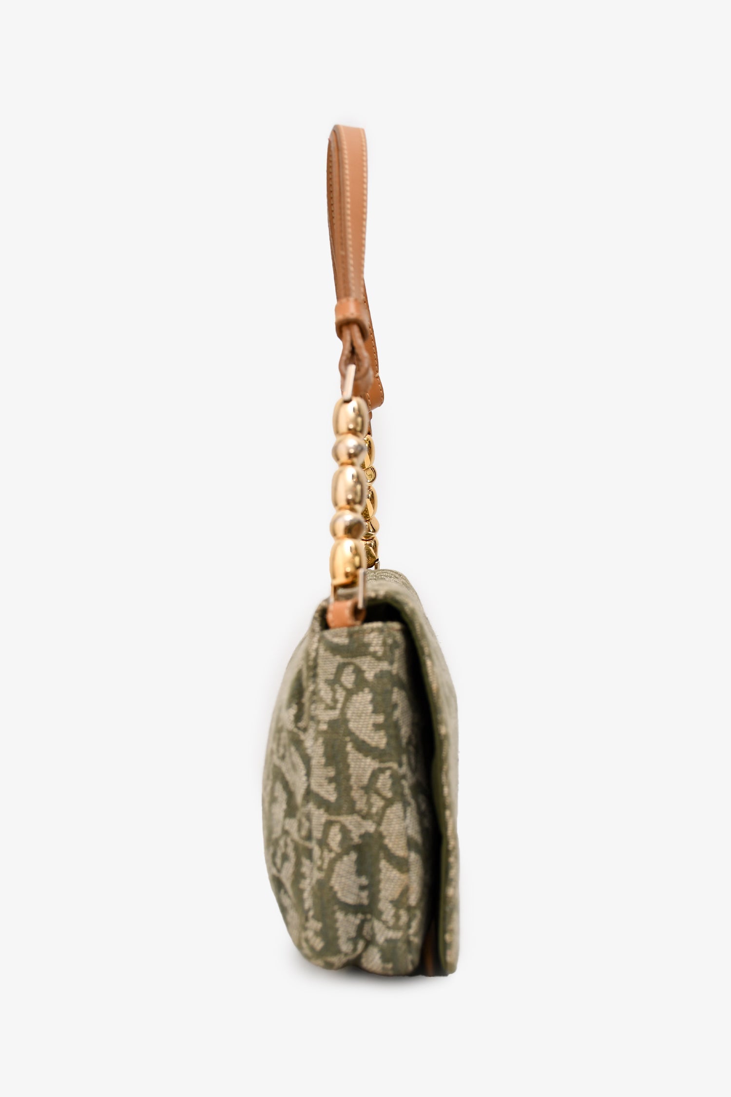 Christian Dior 1991 Green/Cream Canvas Monogram 'Maris Pearl' Shoulder Bag