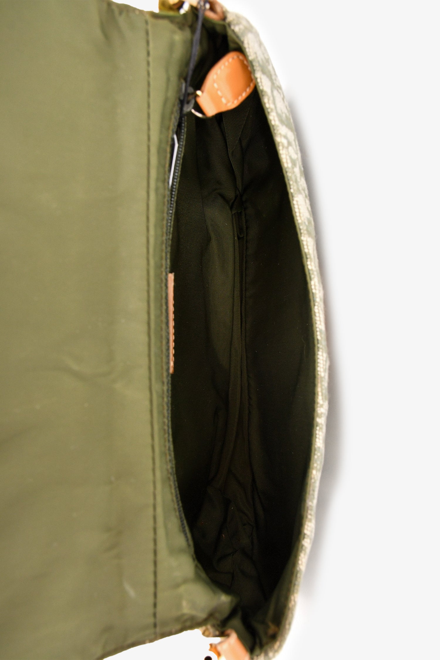 Christian Dior 1991 Green/Cream Canvas Monogram 'Maris Pearl' Shoulder Bag