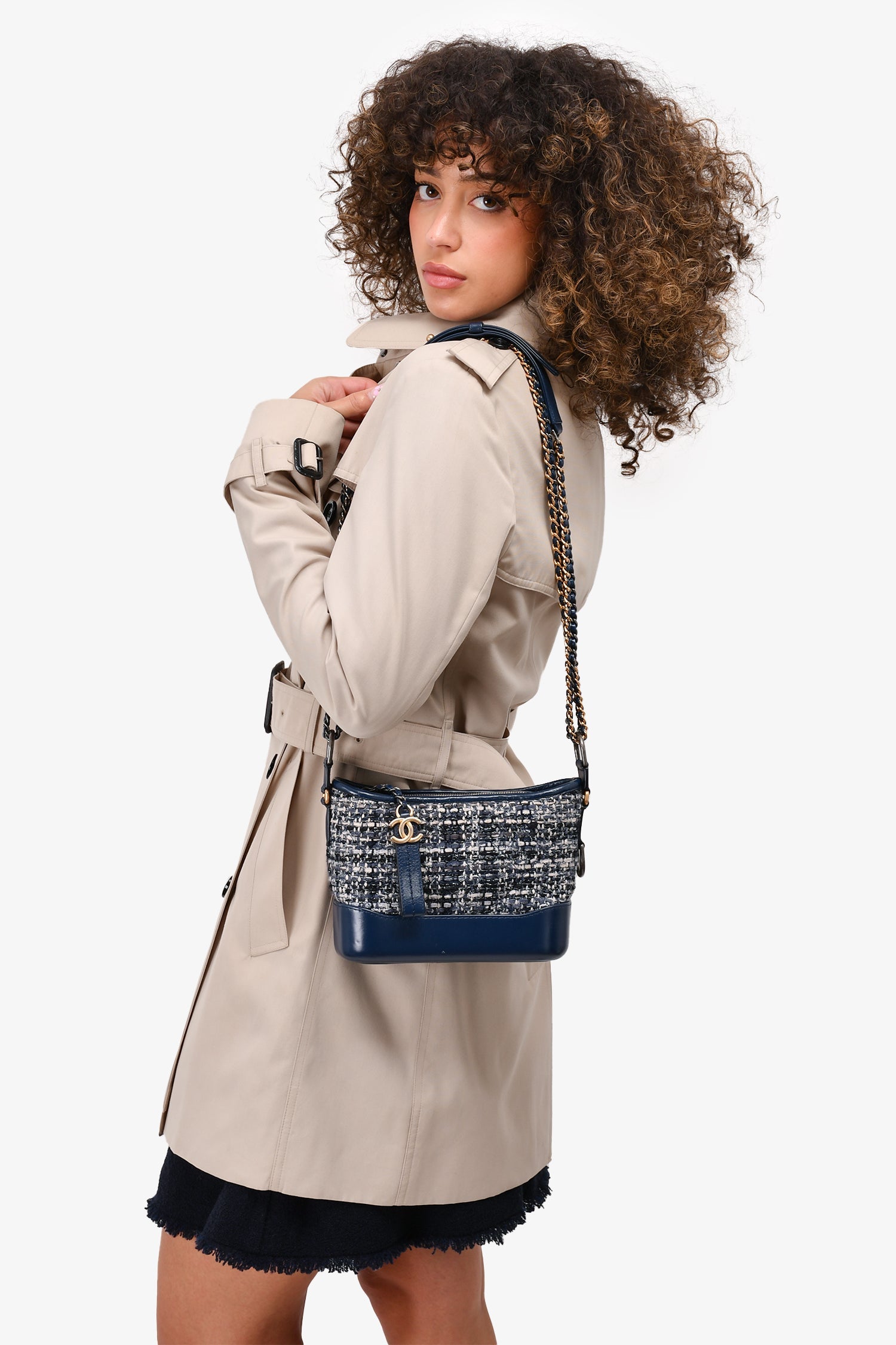 Pre-Loved Chanel™ 2018 Blue Tweed/Leather Small Gabrielle Chain Bag