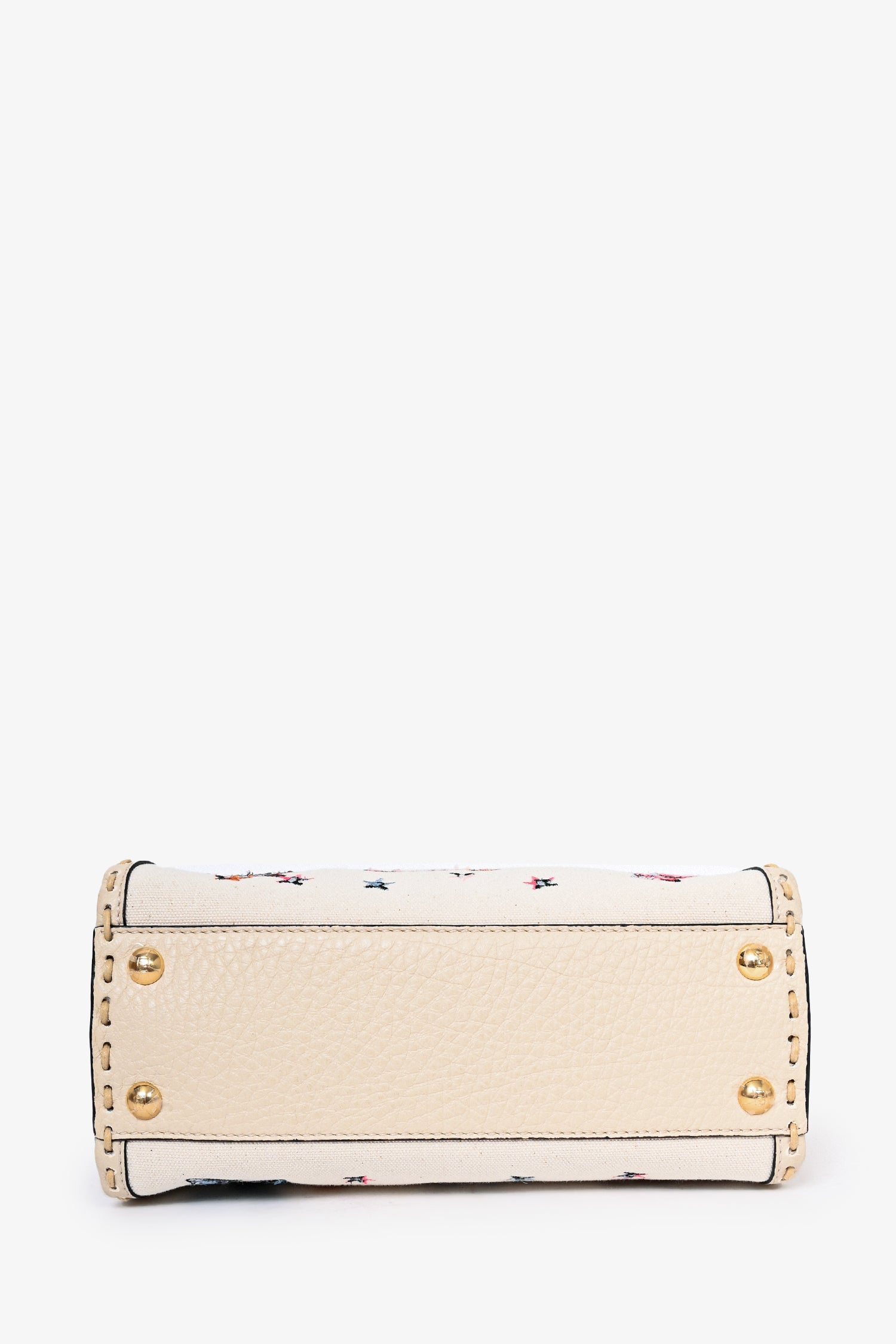 Fendi Cream Leather Astrology Embroidered Canvas Mini Peekaboo Top Handle