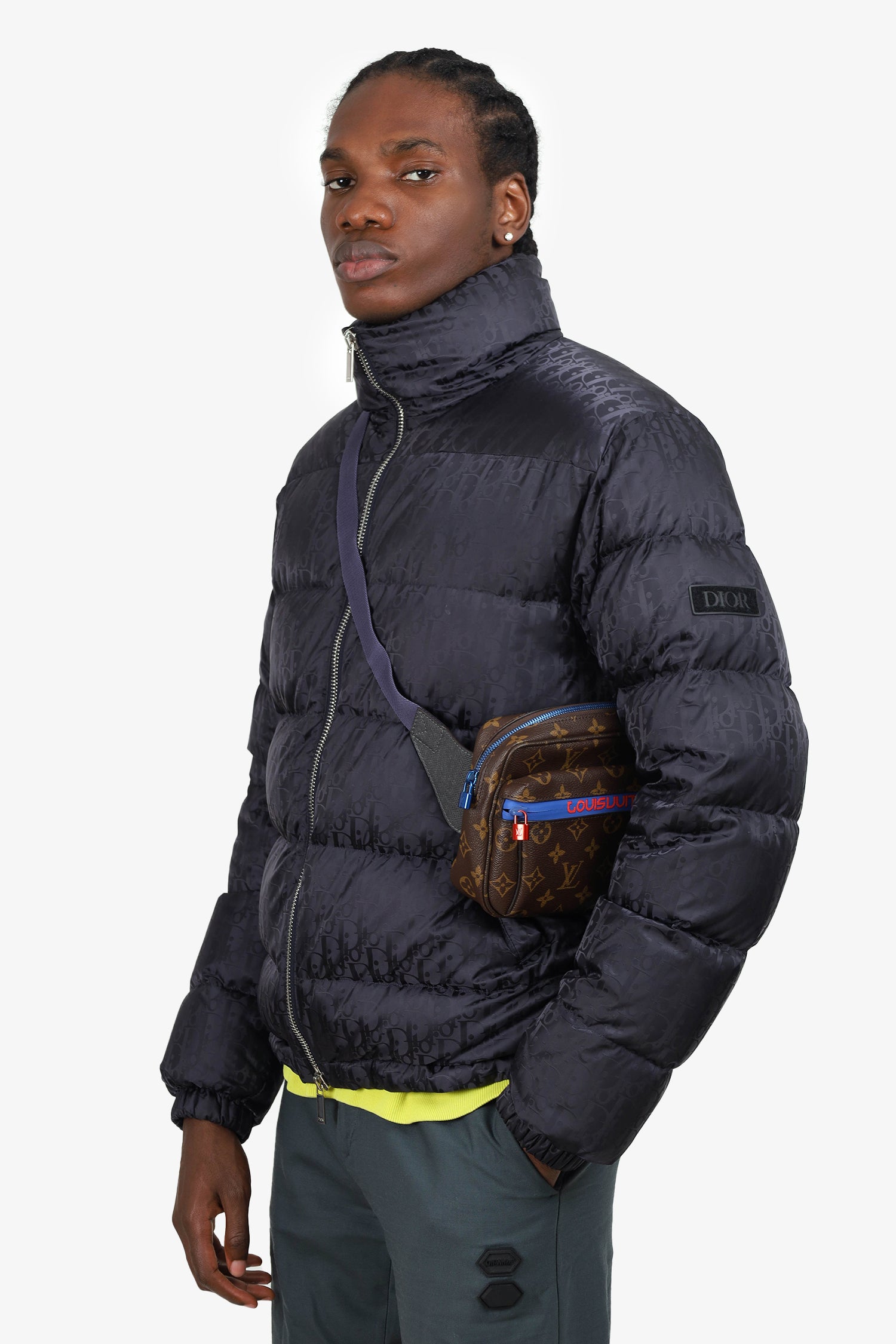 Christian Dior Black Oblique Down Zip-Up Puffer Jacket Size 48 Mens