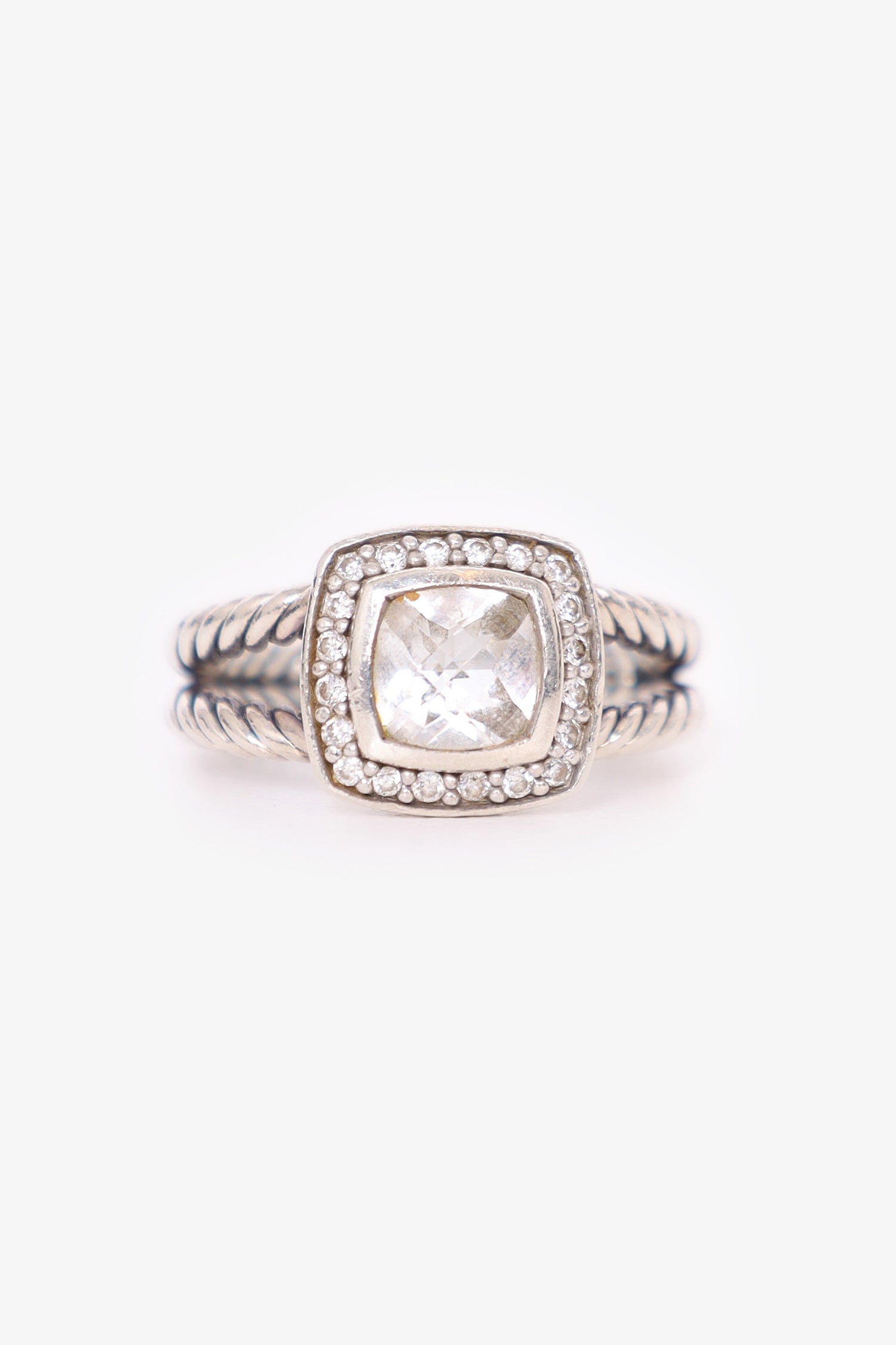 David Yurman Sterling Silver Diamond Prasiolite Ring