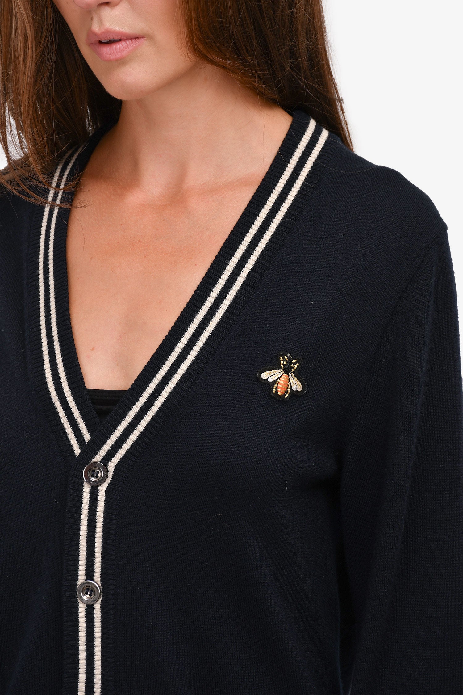 Gucci Navy Wool Striped Bee Embroidered igan Size S