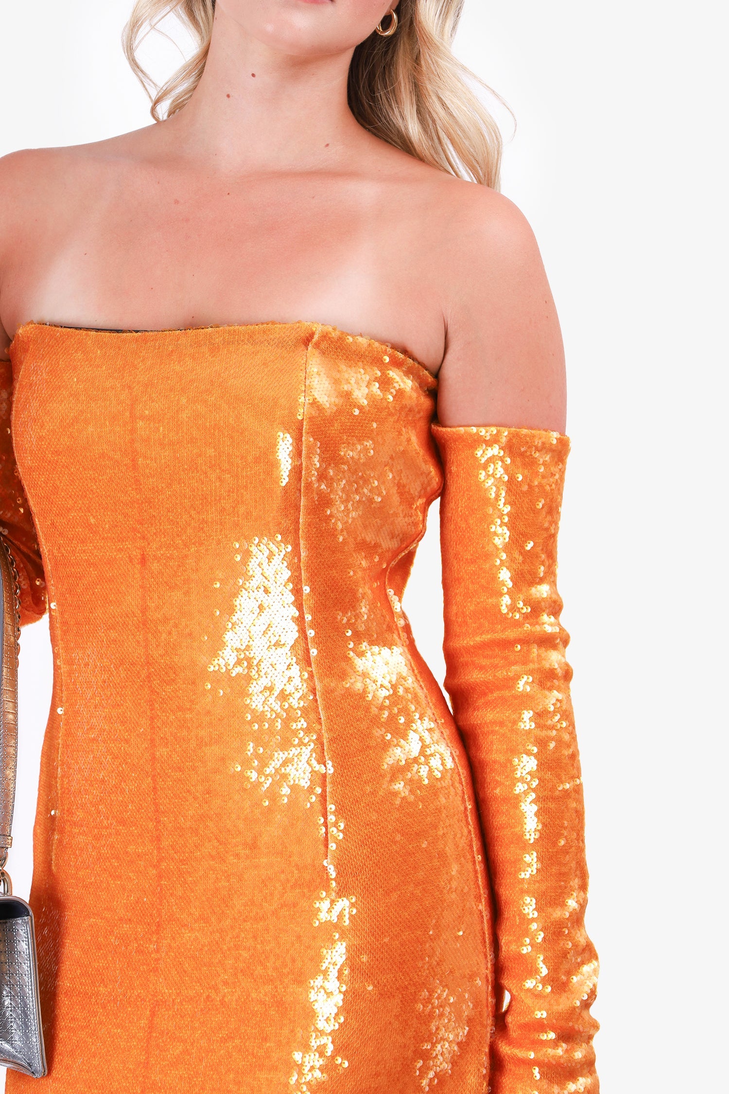 Lapointe Orange Sequin Off-the-Shoulder Gown Size 10
