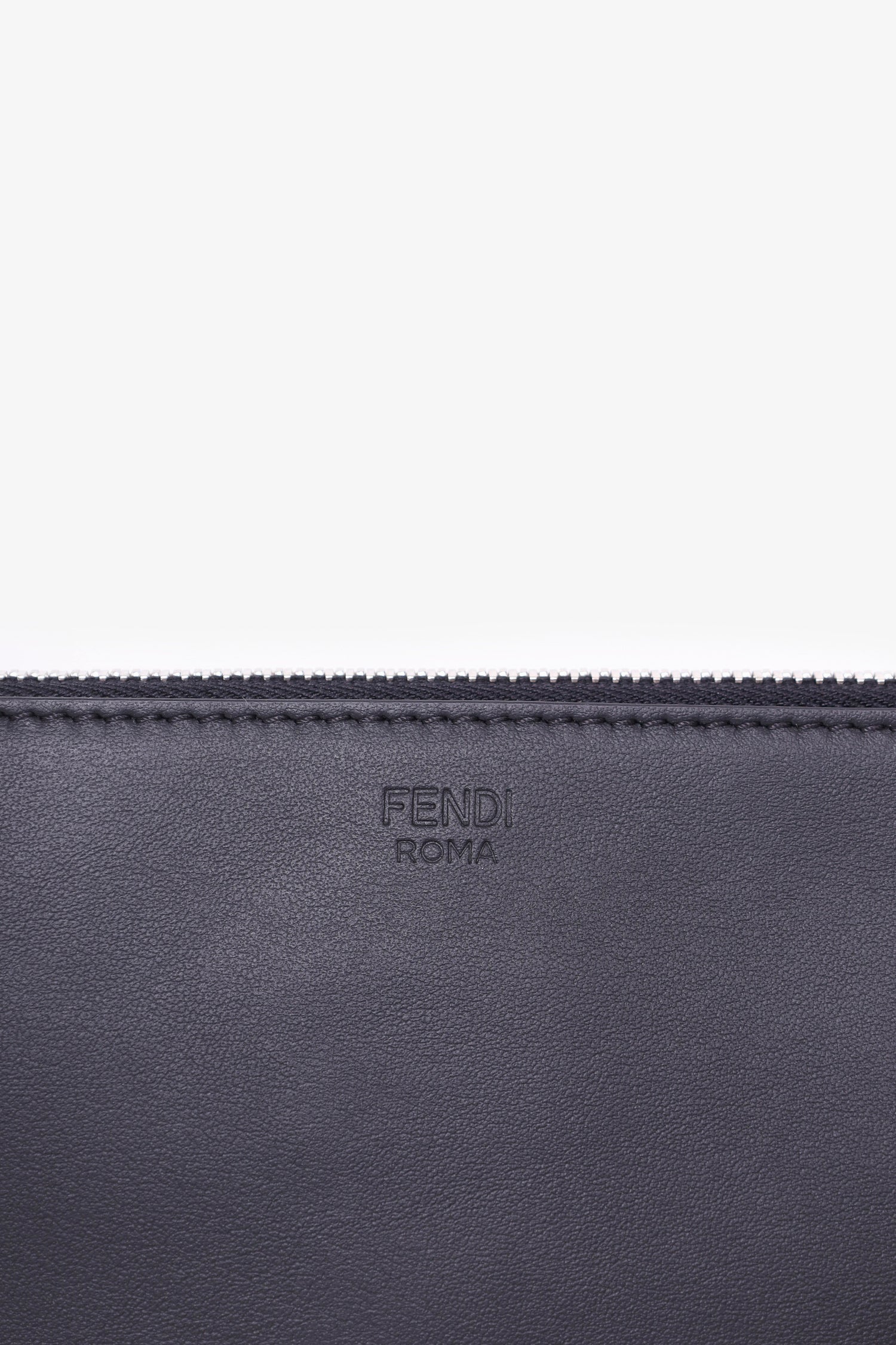 Fendi Black Calfskin Crystal  Embroidery Karlito Zip Pouch