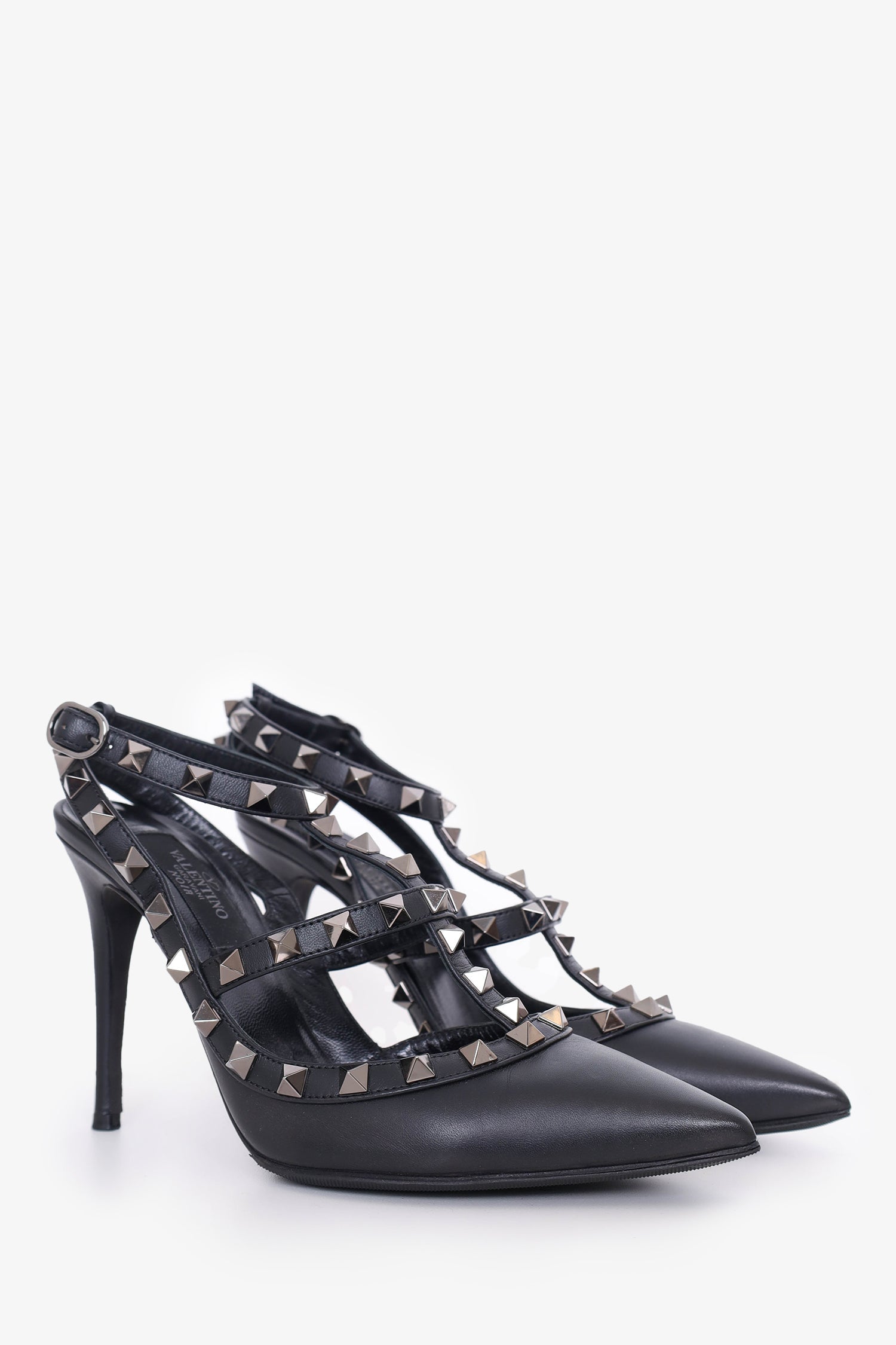 Valentino Black Leather Rockstud Cage Heels Size 35.5