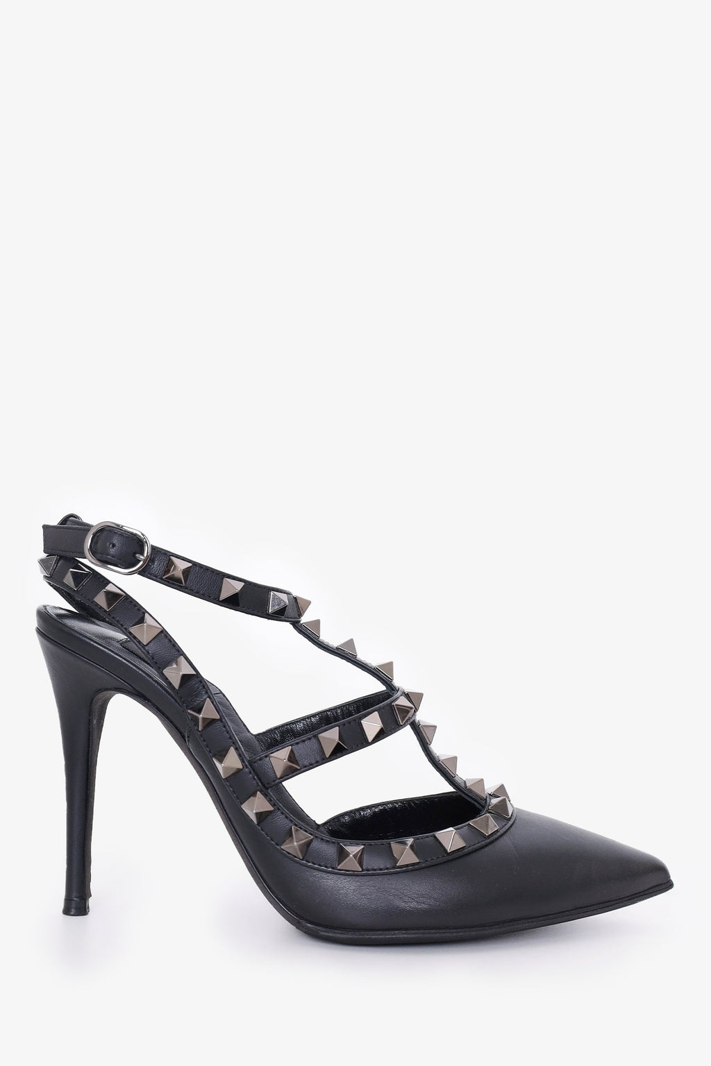 Valentino Black Leather Rockstud Cage Heels Size 35.5
