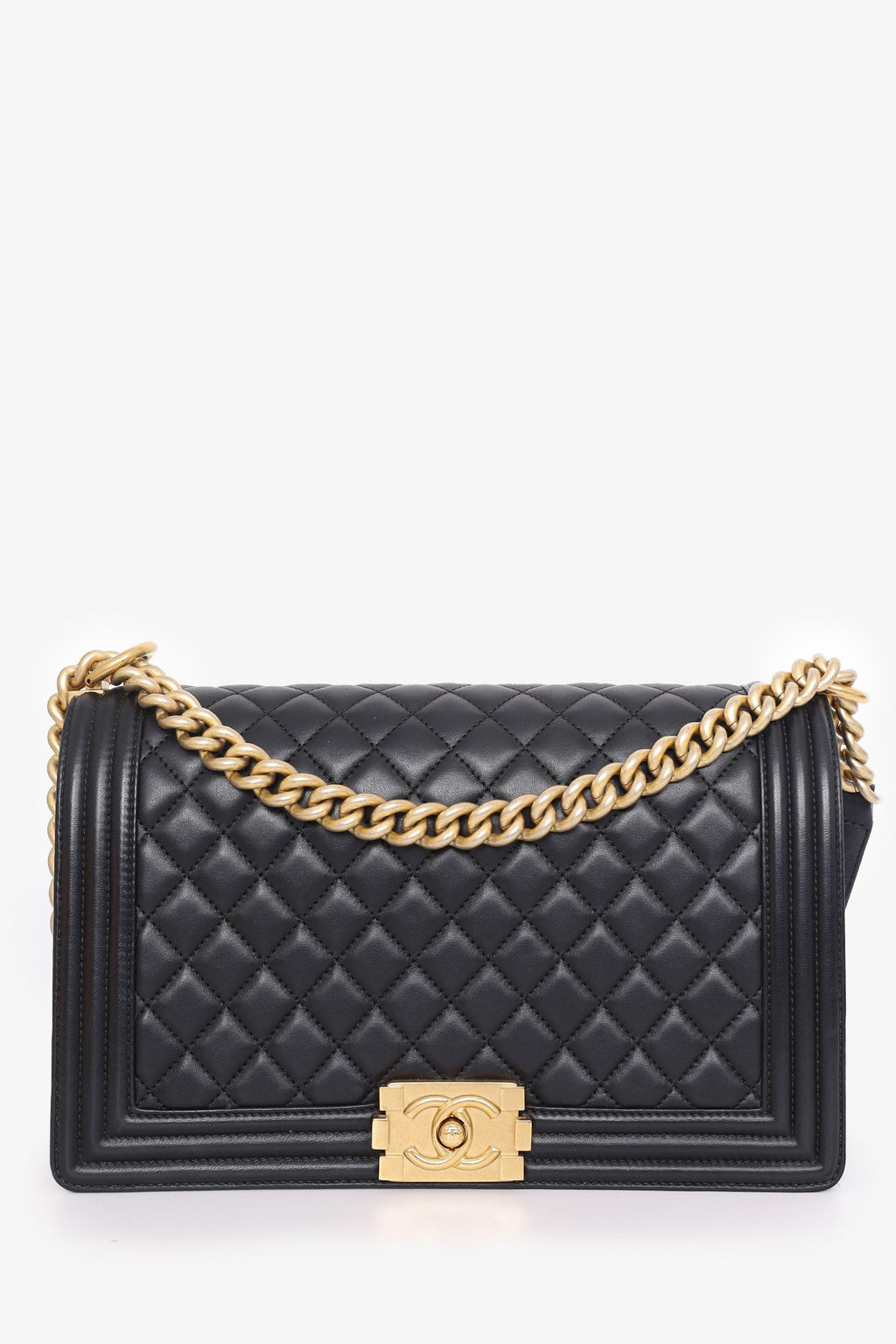 Pre-Loved Chanel™ 2017 Black Quilted Leather New Medium Boy Bag