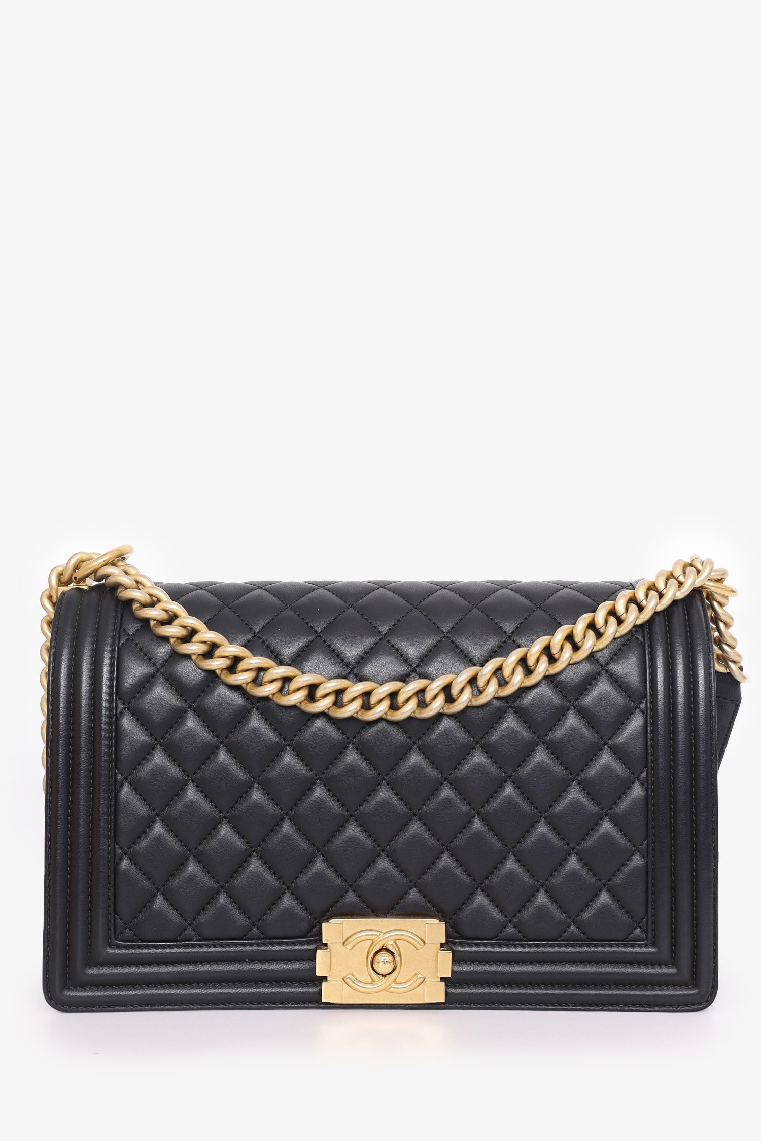 Pre-Loved Chanel™ 2017 Black Quilted Leather New Medium Boy Bag