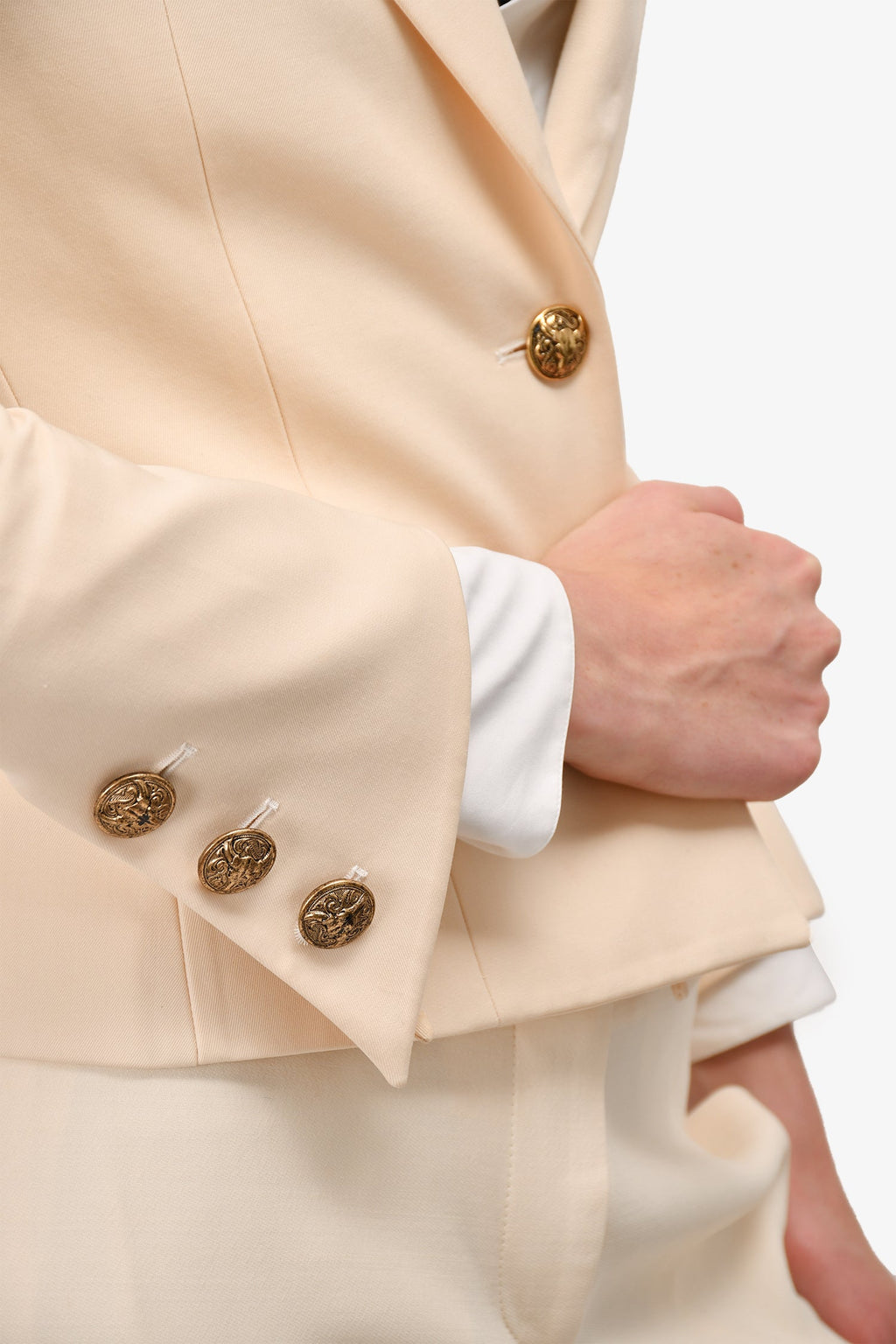 Balmain Cream Wool Blazer with Gold Buttons Size 38 (As Is)