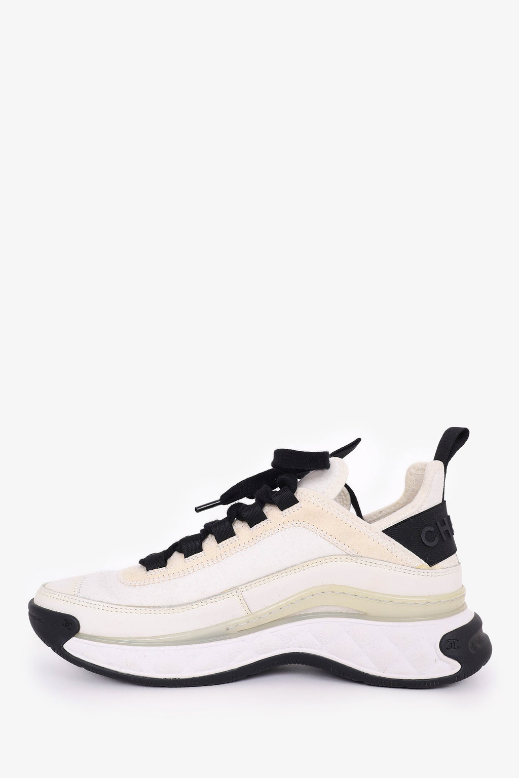 Pre-Loved Chanel™ White/Black CC Logo Sneakers Size 36