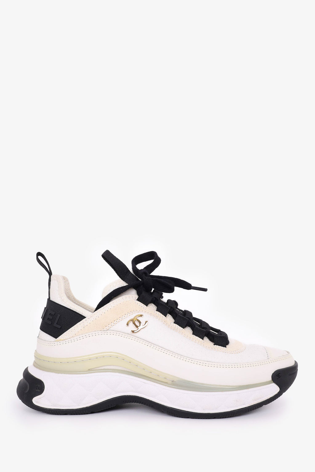 Pre-Loved Chanel™ White/Black CC Logo Sneakers Size 36