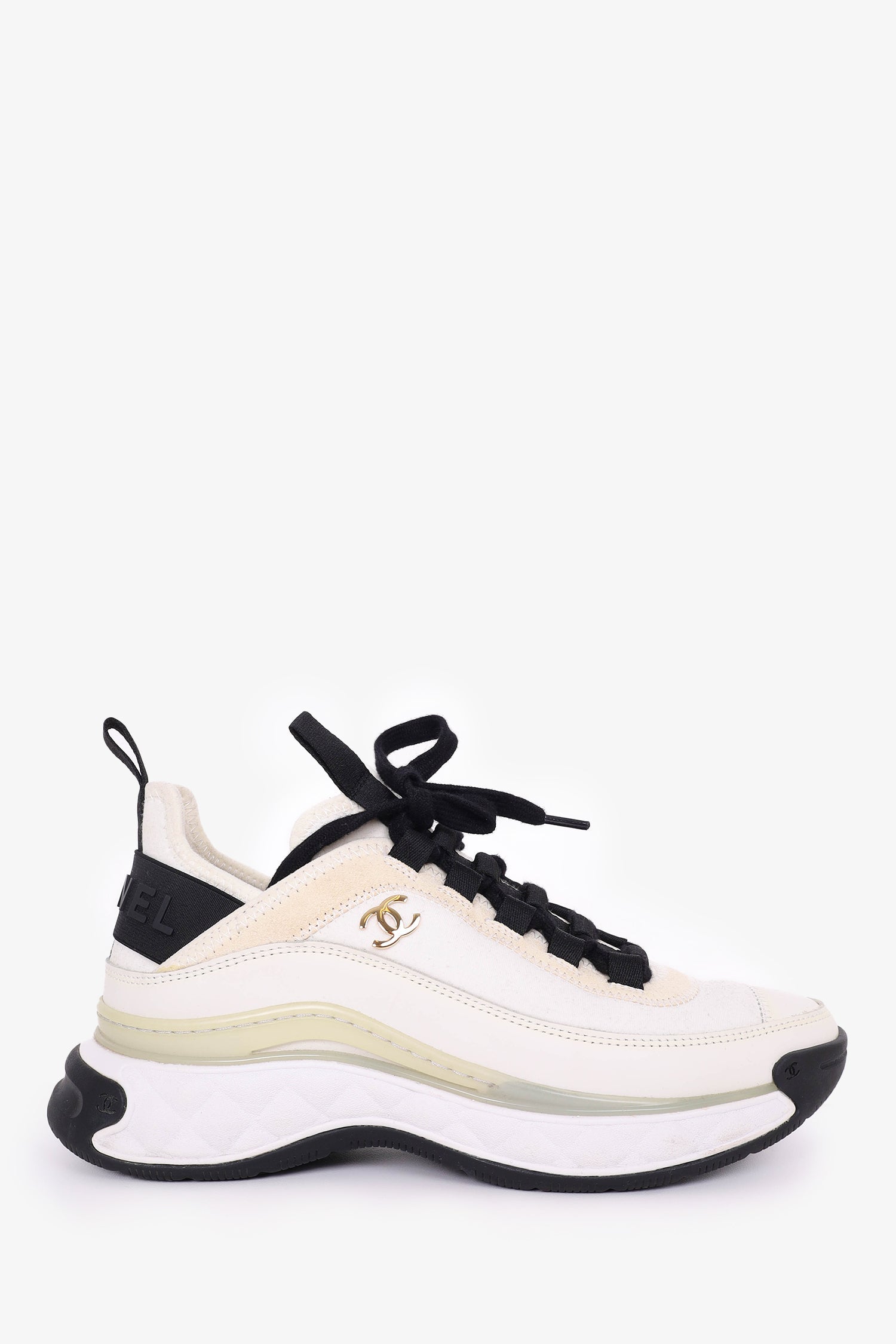 Pre-Loved Chanel™ White/Black CC Logo Sneakers Size 36