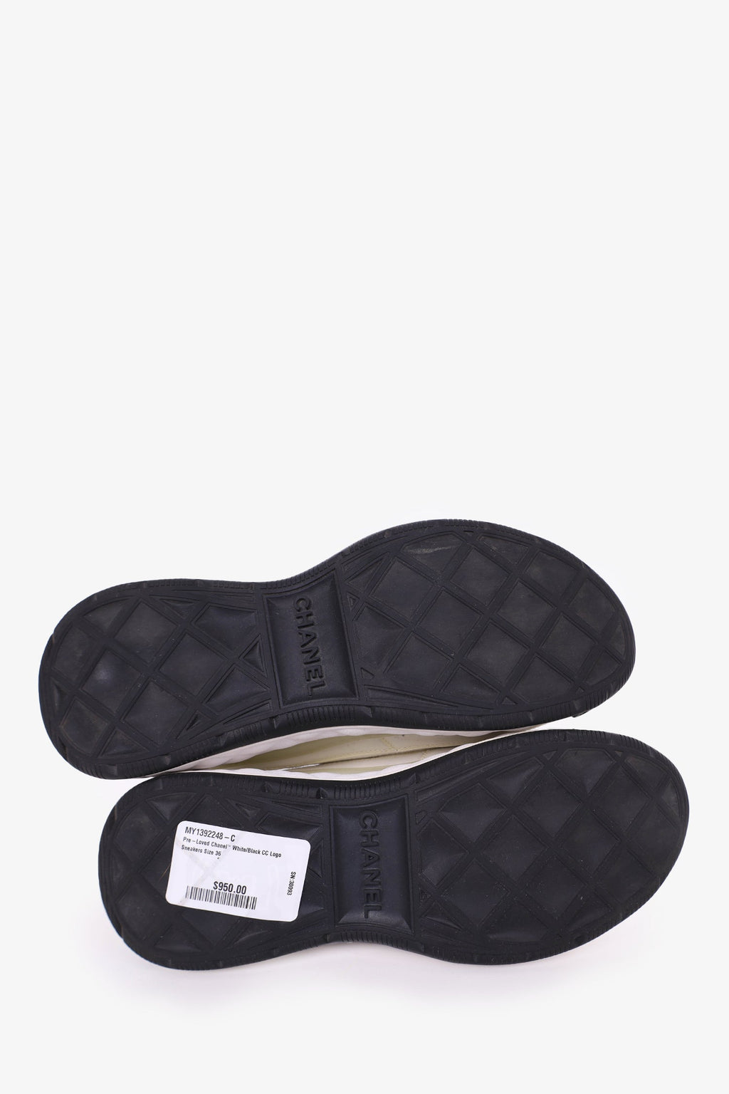 Pre-Loved Chanel™ White/Black CC Logo Sneakers Size 36