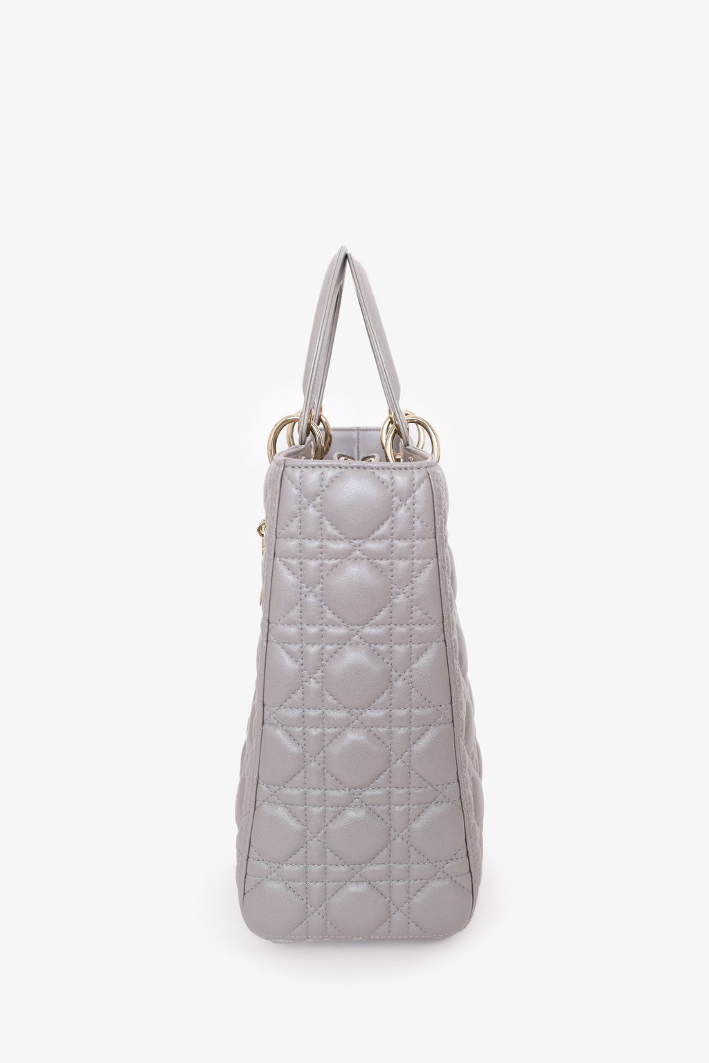 Christian Dior 2014 Grey Cannage Leather Large Lady Dior Top Handle with Strap
