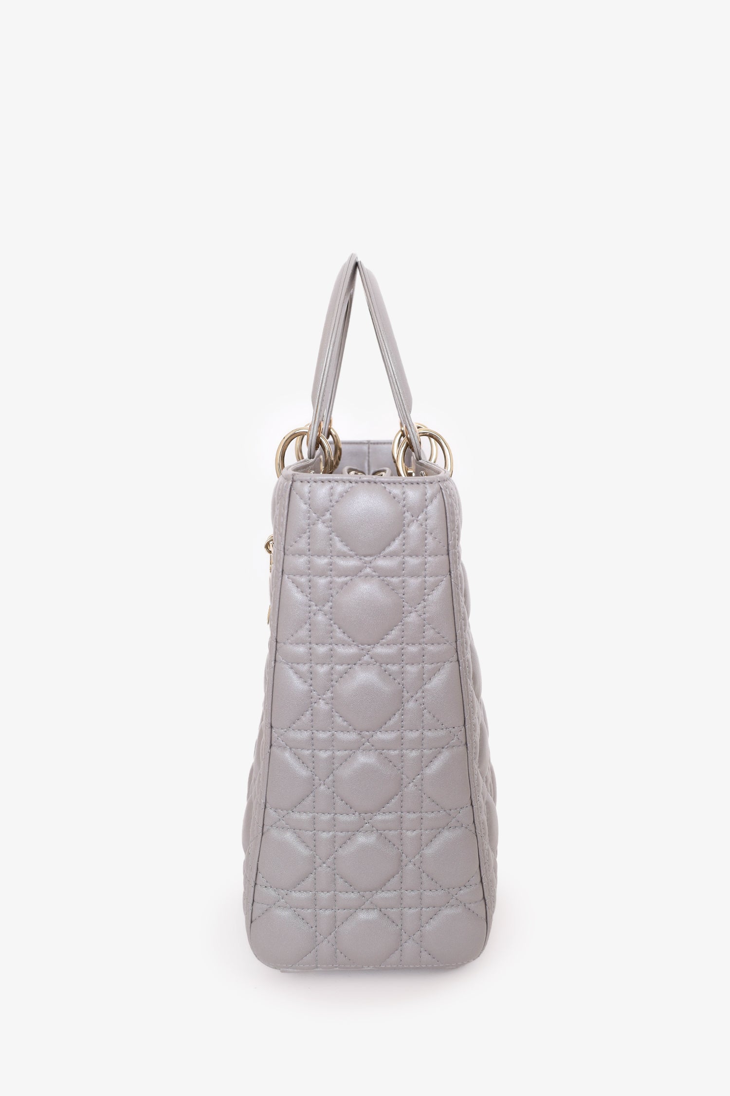 Christian Dior 2014 Grey Cannage Leather Large Lady Dior Top Handle with Strap