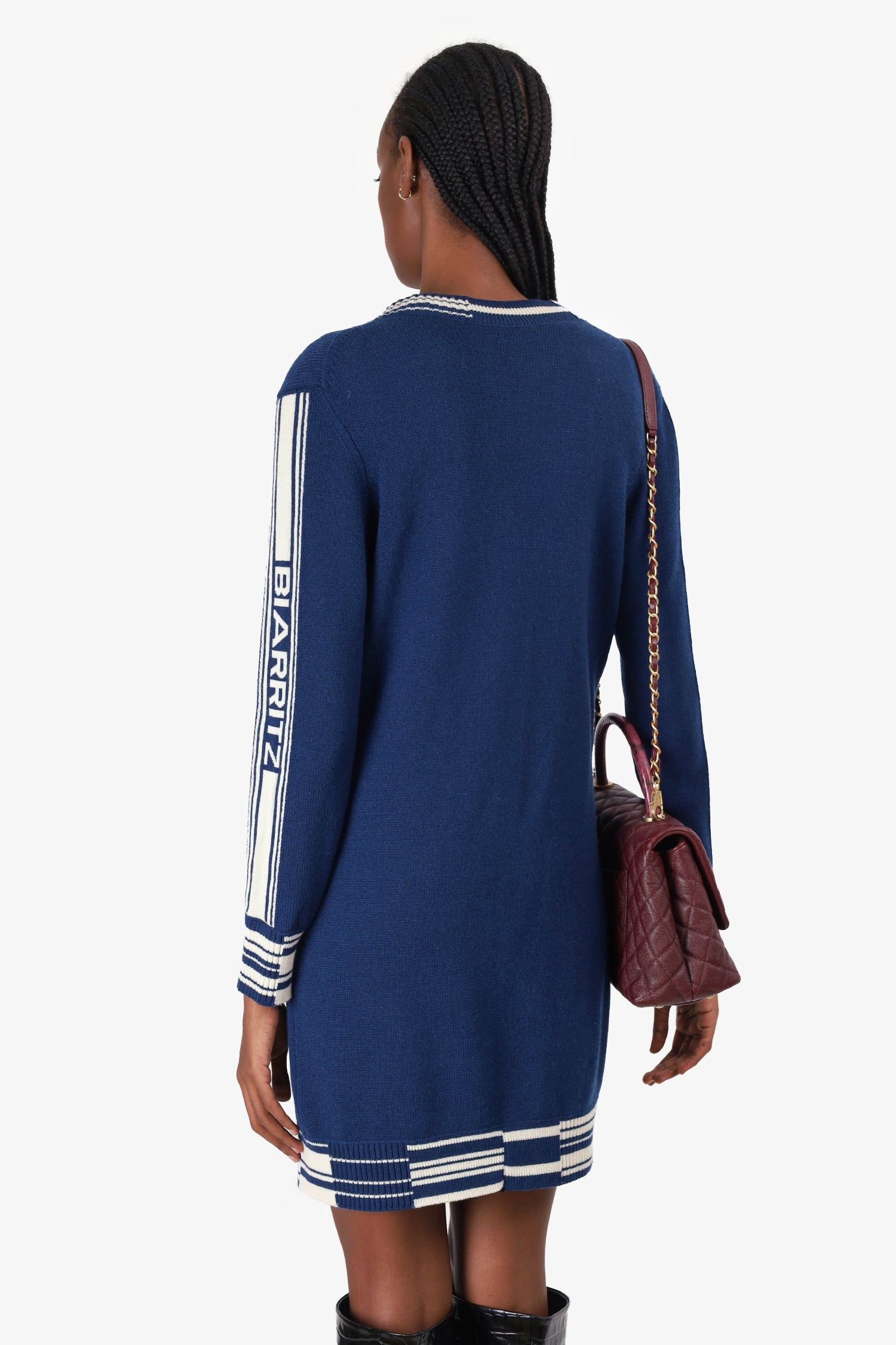 Pre-Loved Chanel™ Blue/White Cashmere Knitted igan Size 34