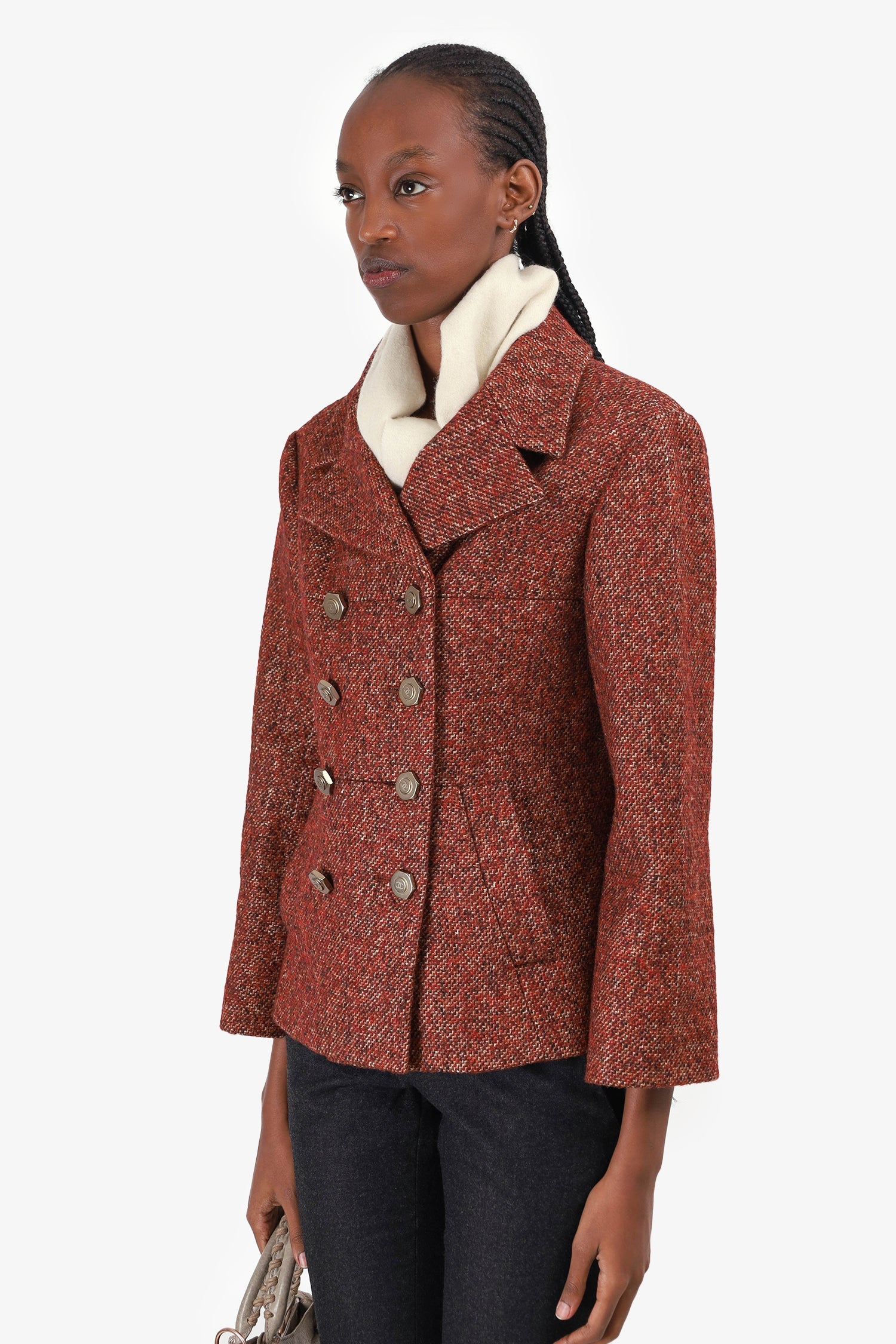 Pre-Loved Chanel™ 18A Hamburg Burgundy Tweed CC Jacket Size 36