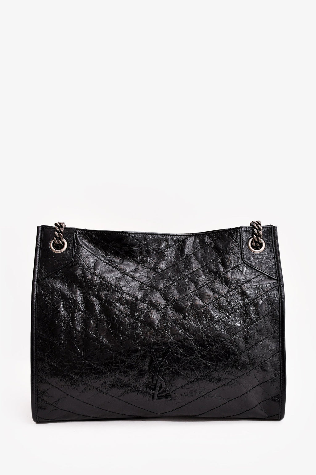 Saint Laurent Black Crinkled Leather Large 'Niki' Shoulder Bag