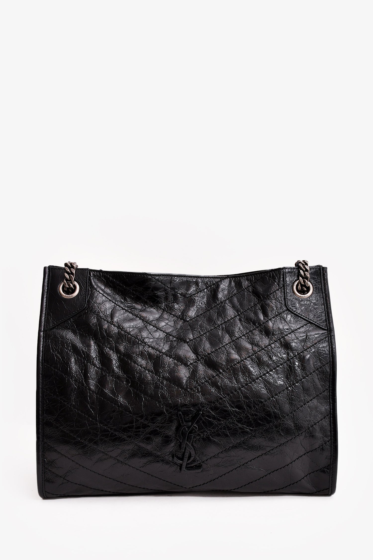 Saint Laurent Black Crinkled Leather Large 'Niki' Shoulder Bag
