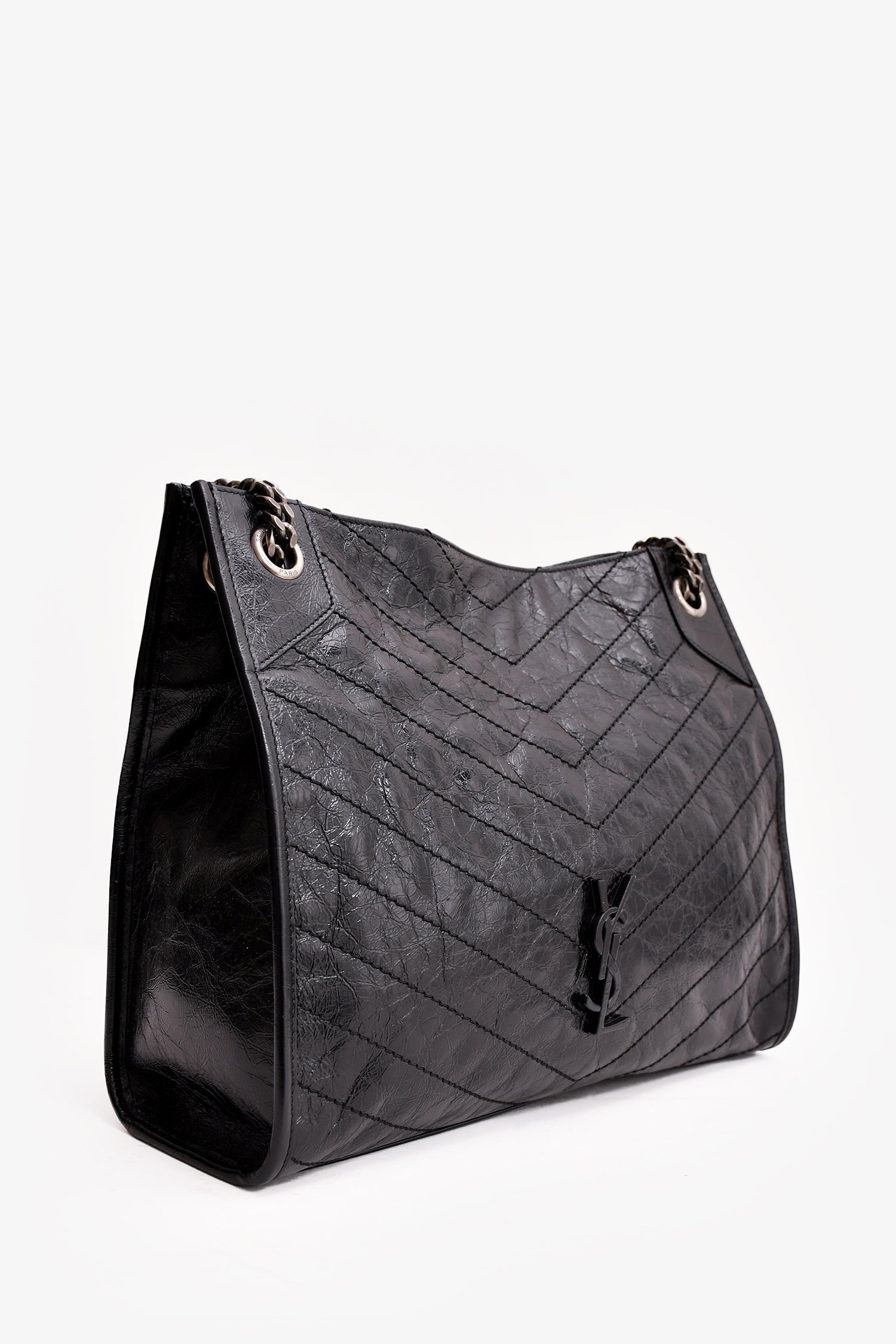 Saint Laurent Black Crinkled Leather Large 'Niki' Shoulder Bag