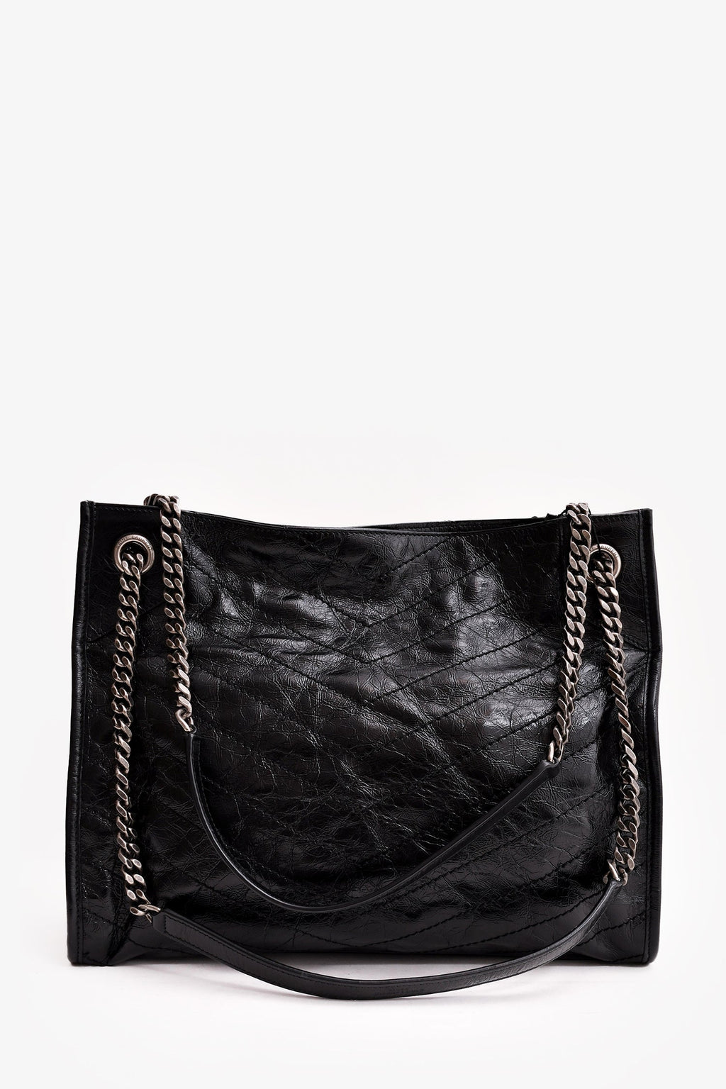Saint Laurent Black Crinkled Leather Large 'Niki' Shoulder Bag