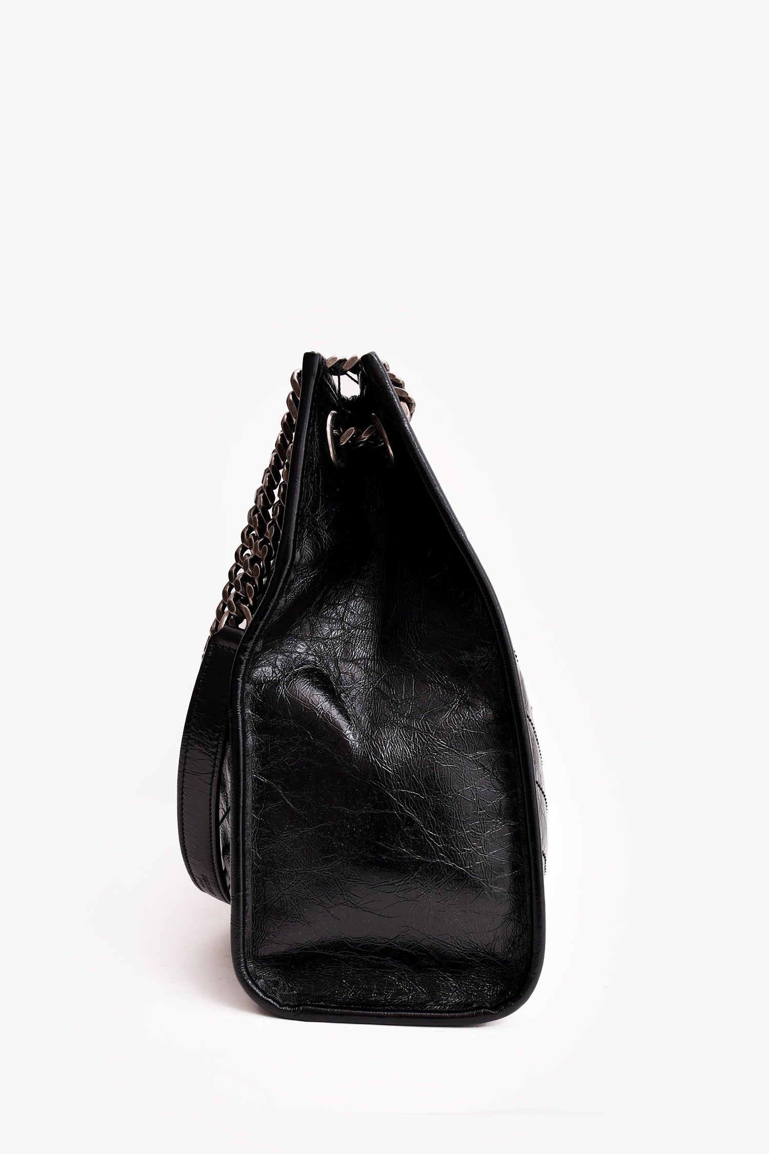 Saint Laurent Black Crinkled Leather Large 'Niki' Shoulder Bag
