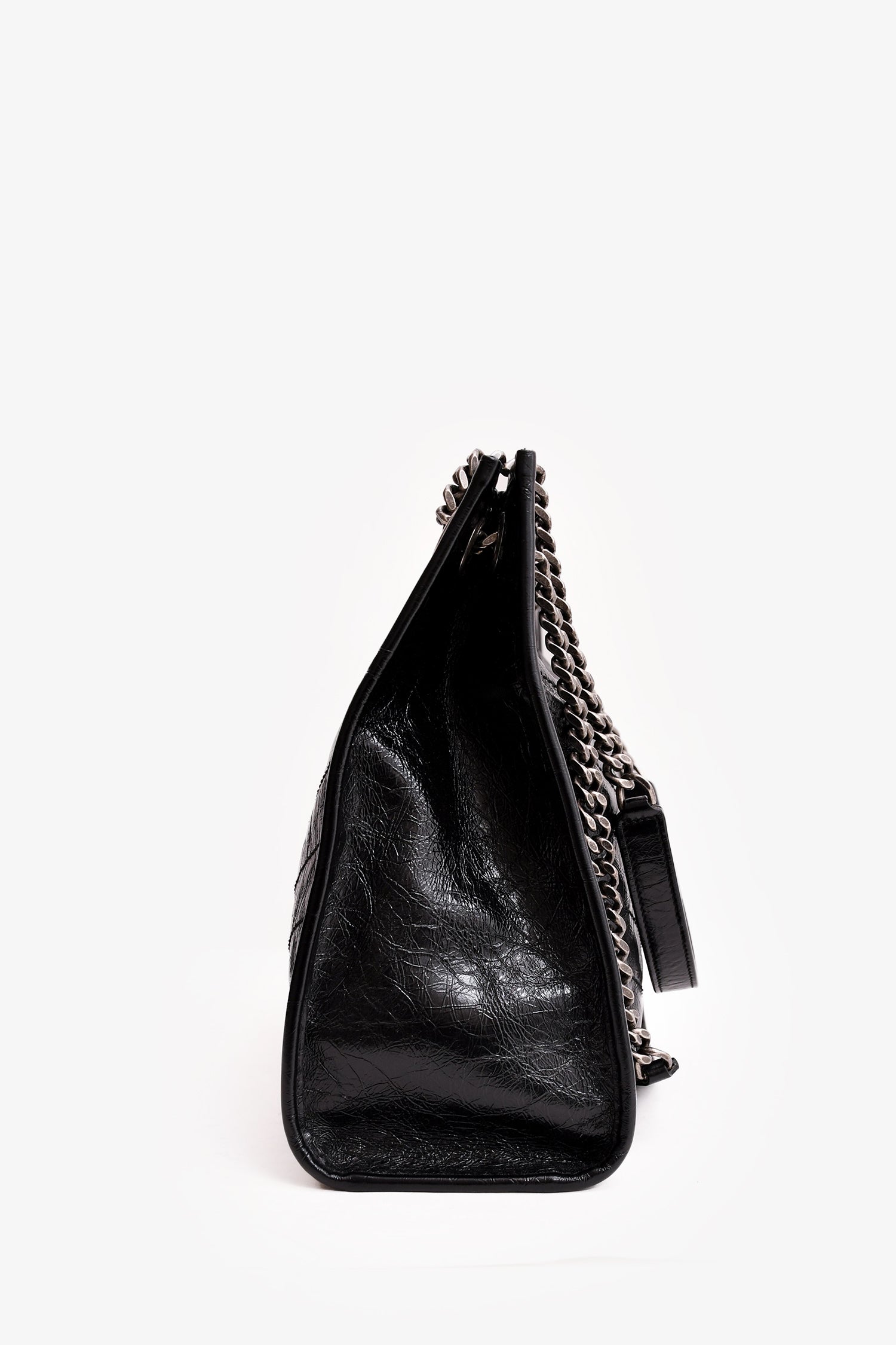 Saint Laurent Black Crinkled Leather Large 'Niki' Shoulder Bag