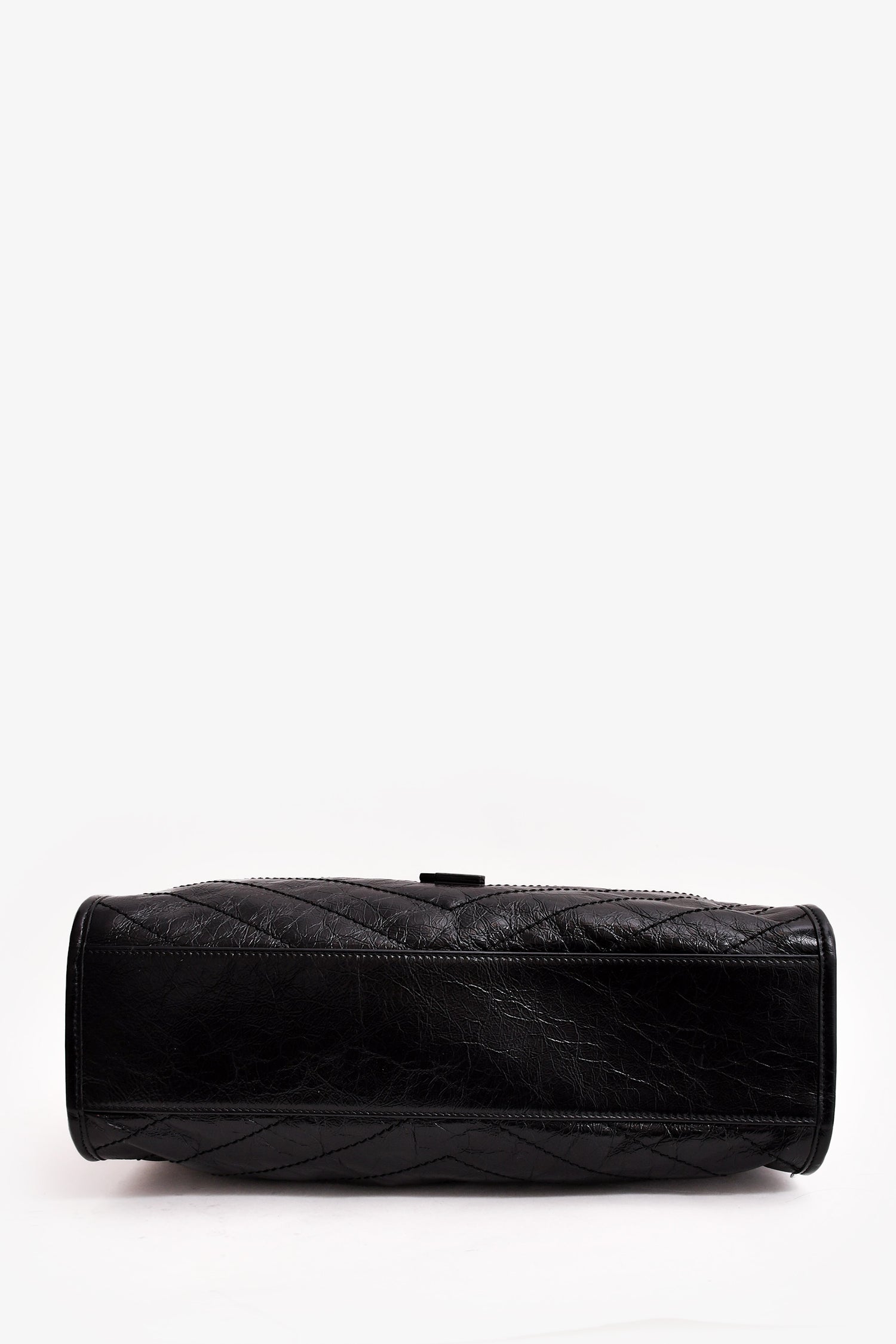 Saint Laurent Black Crinkled Leather Large 'Niki' Shoulder Bag