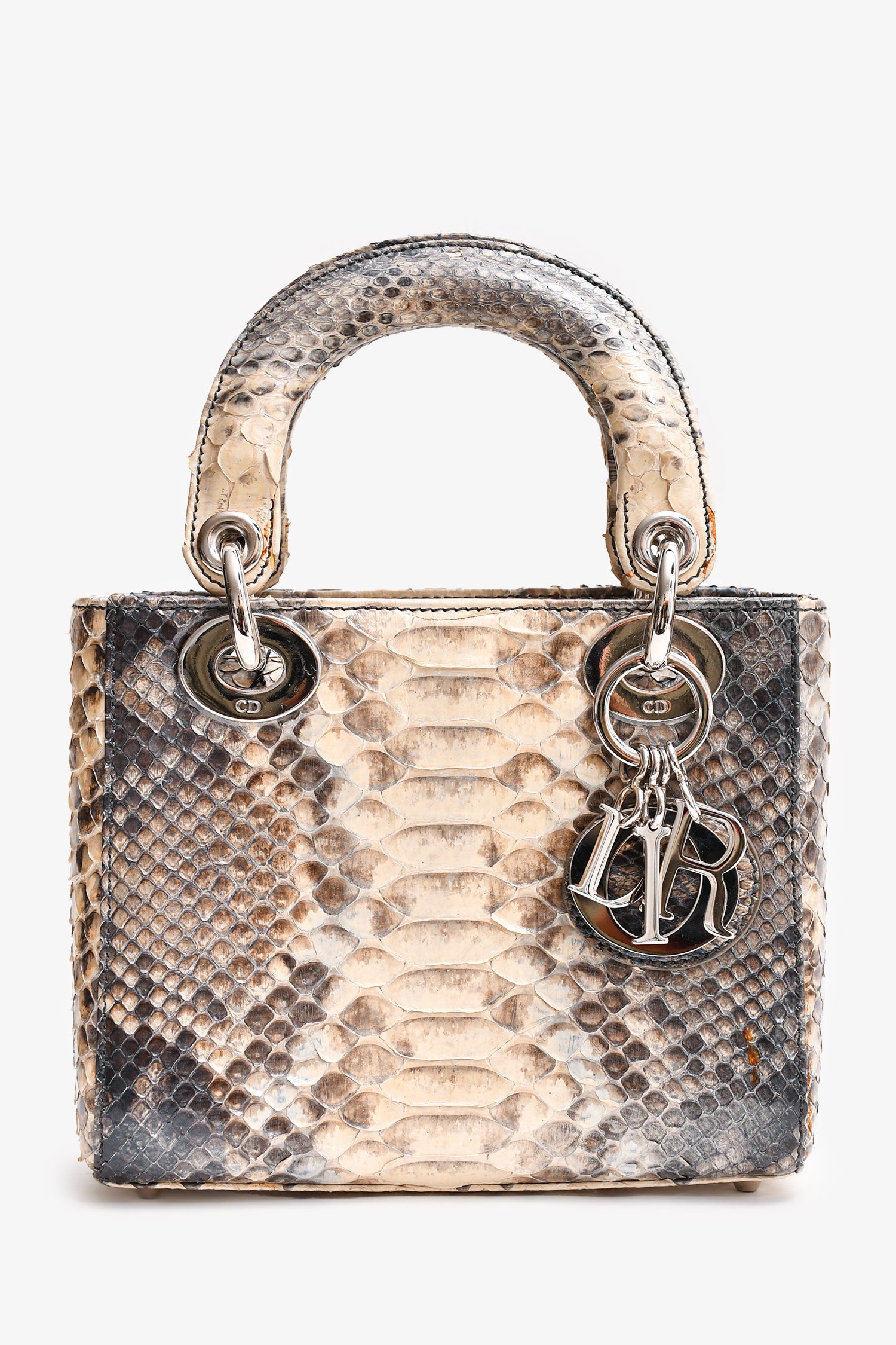 Christian Dior 2009 Grey Python Mini Lady Dior Top Handle With Strap (As Is)