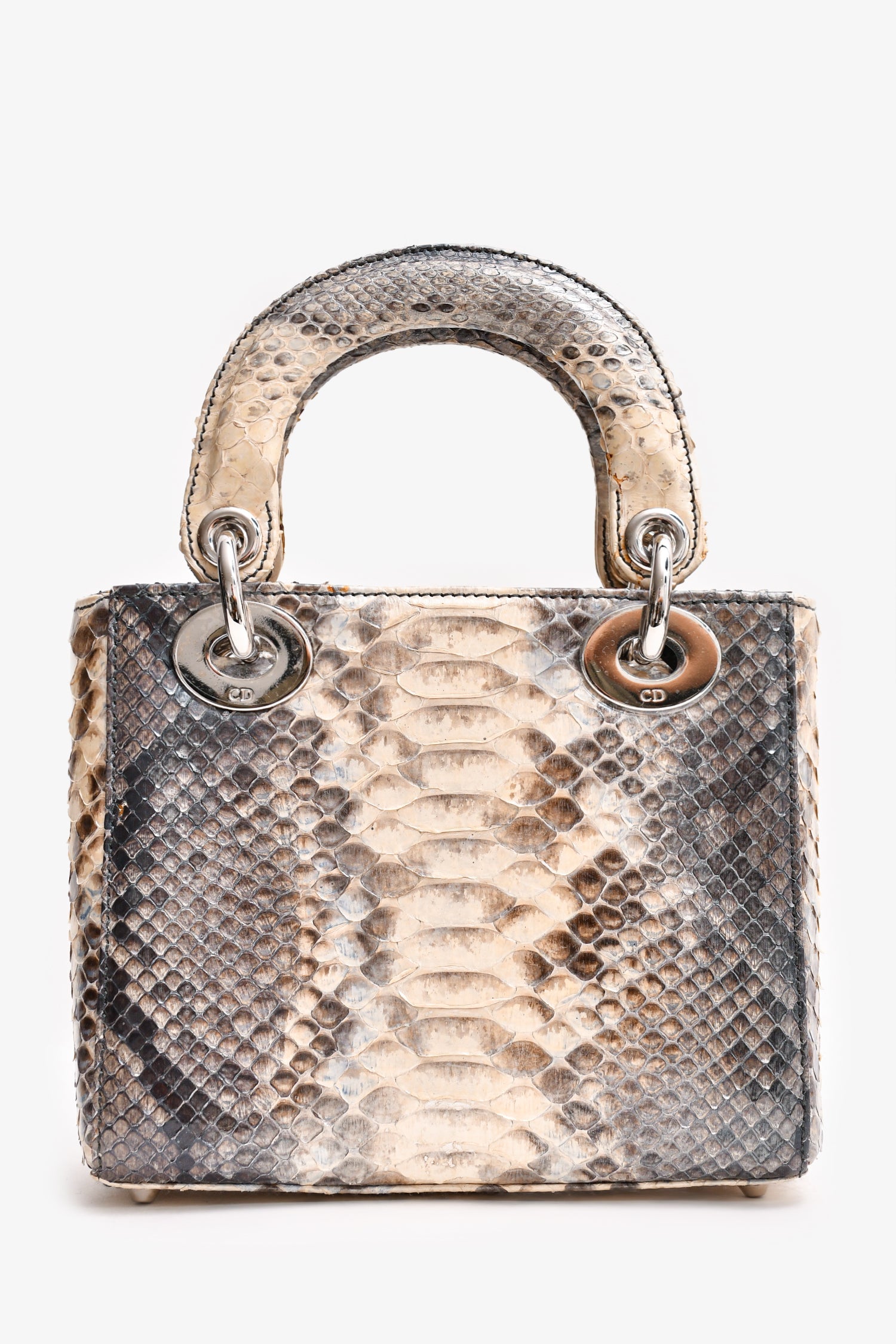 Christian Dior 2009 Grey Python Mini Lady Dior Top Handle With Strap (As Is)