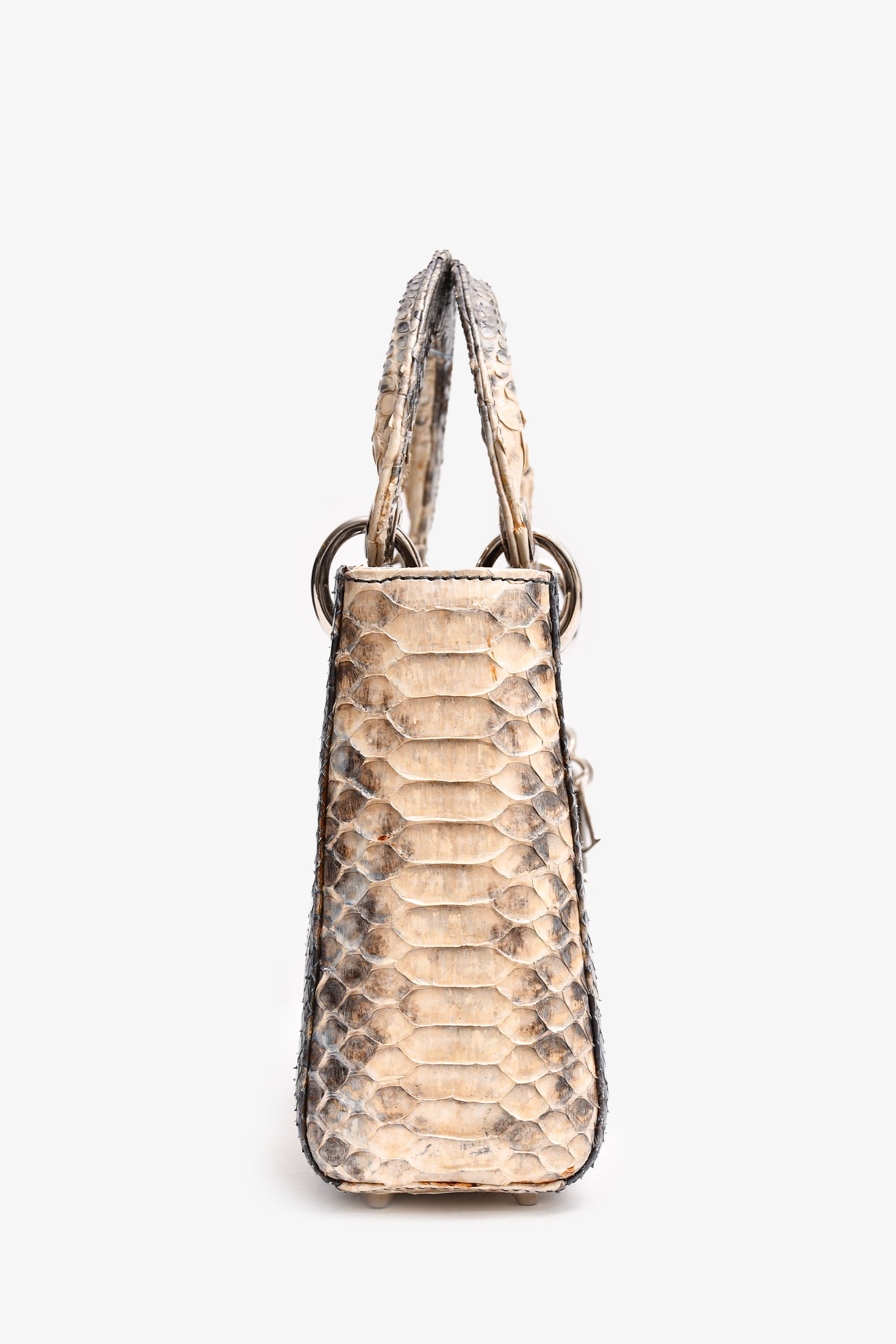 Christian Dior 2009 Grey Python Mini Lady Dior Top Handle With Strap (As Is)