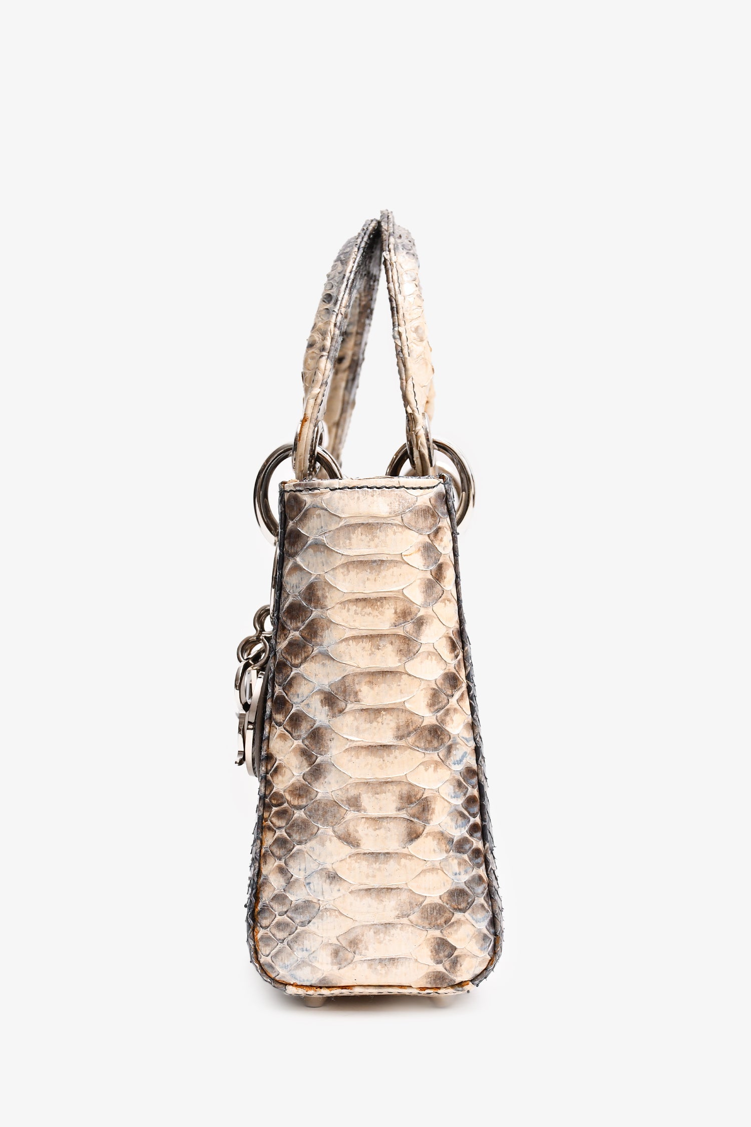 Christian Dior 2009 Grey Python Mini Lady Dior Top Handle With Strap (As Is)