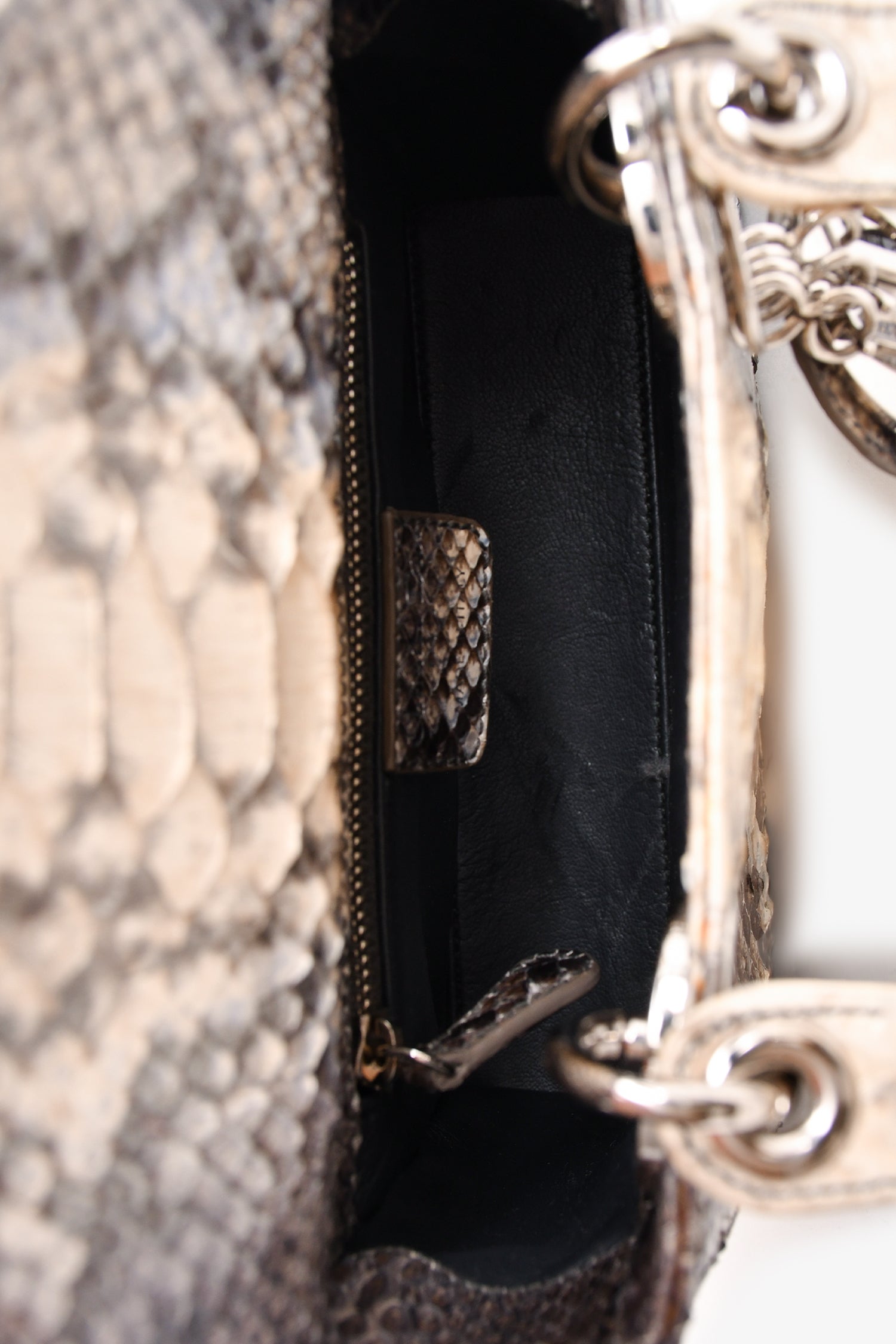 Christian Dior 2009 Grey Python Mini Lady Dior Top Handle With Strap (As Is)