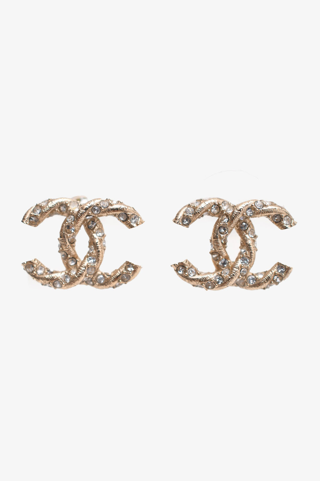 Pre-Loved Chanel™ 2018 Gold Tone Crystal Embellished CC Earrings