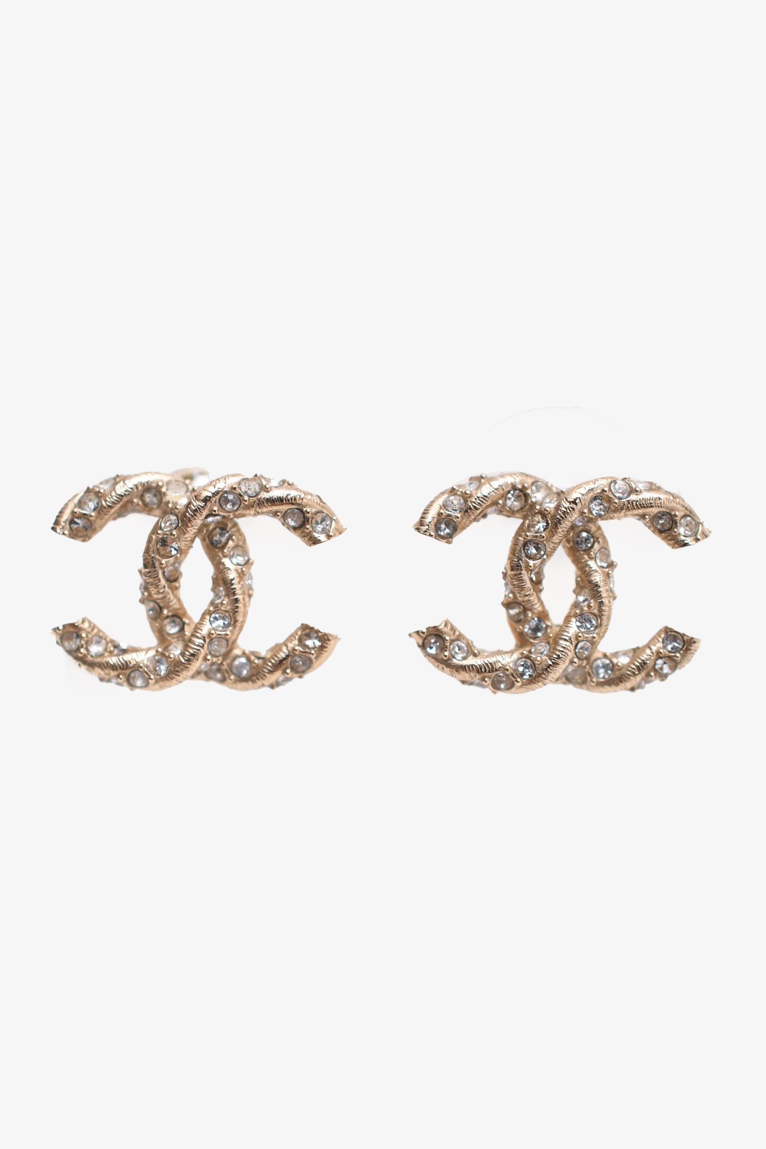 Pre-Loved Chanel™ 2018 Gold Tone Crystal Embellished CC Earrings