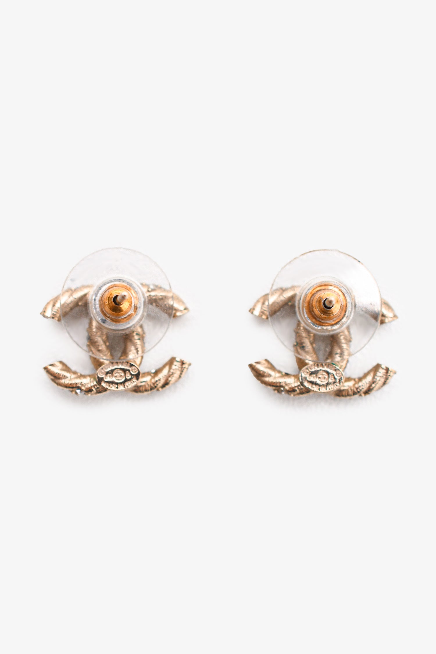 Pre-Loved Chanel™ 2018 Gold Tone Crystal Embellished CC Earrings