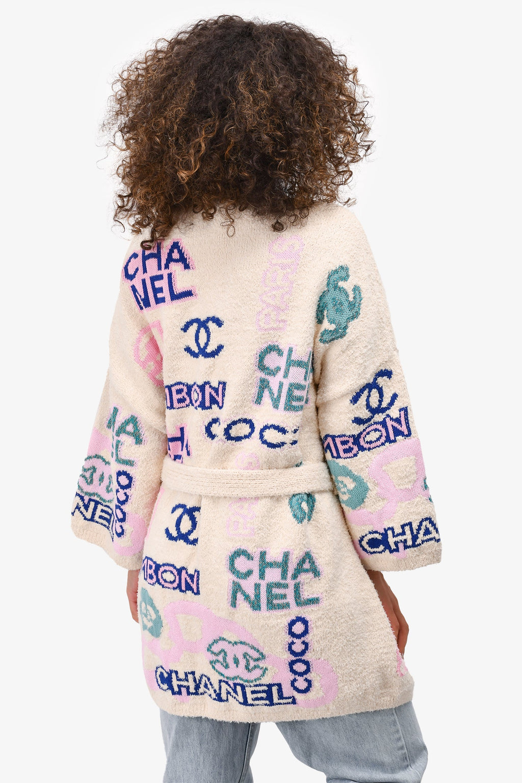 Pre-Loved Chanel™ 2023 Cream/Multicoloured Logo igan with Belt Size 42