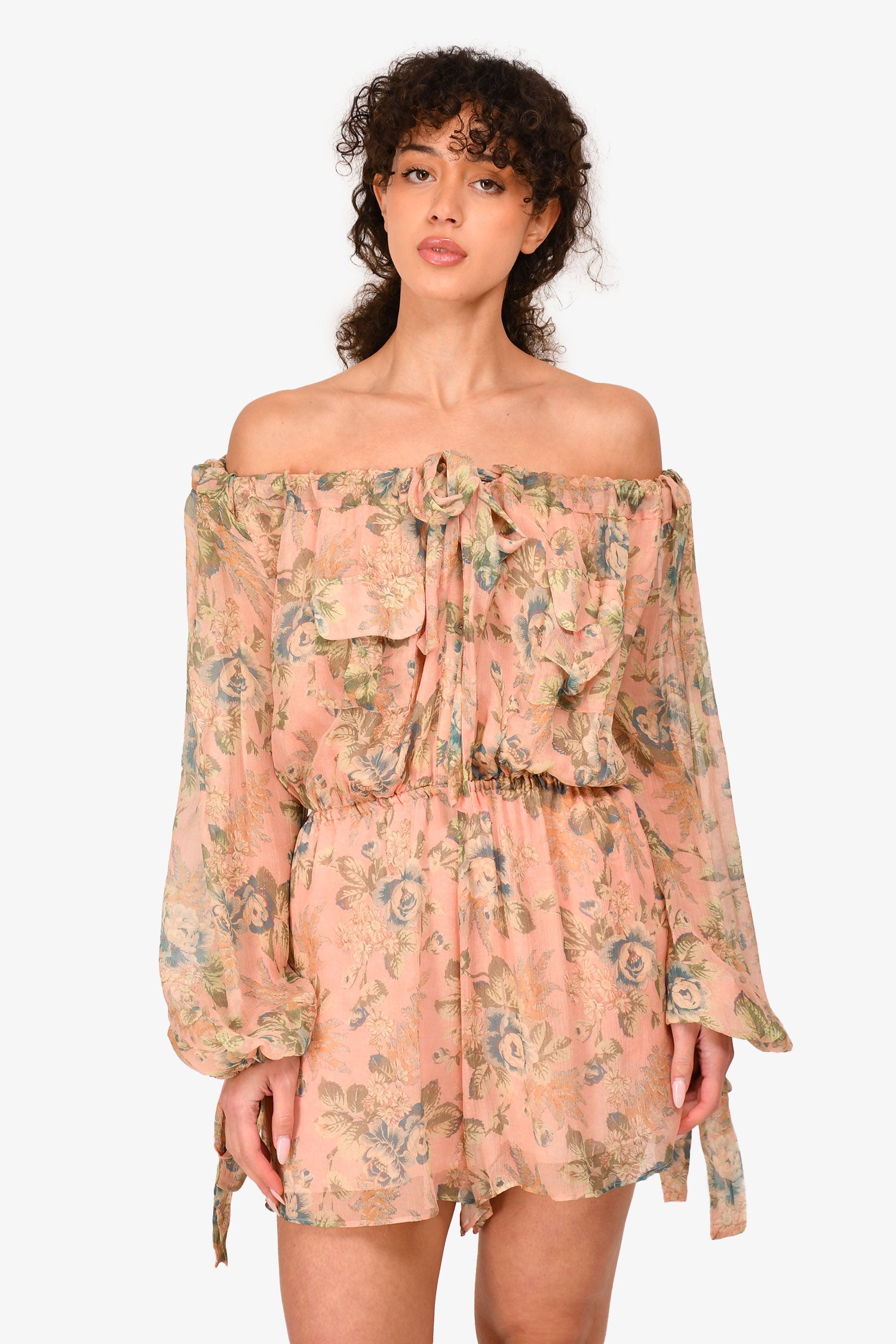 Zimmermann Pink Silk Floral Print Off-Shoulder Romper Size 1