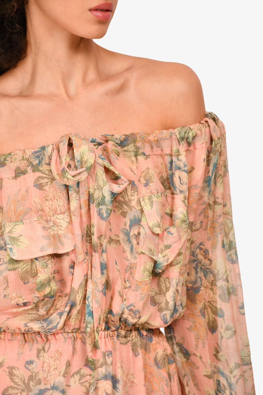 Zimmermann Pink Silk Floral Print Off-Shoulder Romper Size 1