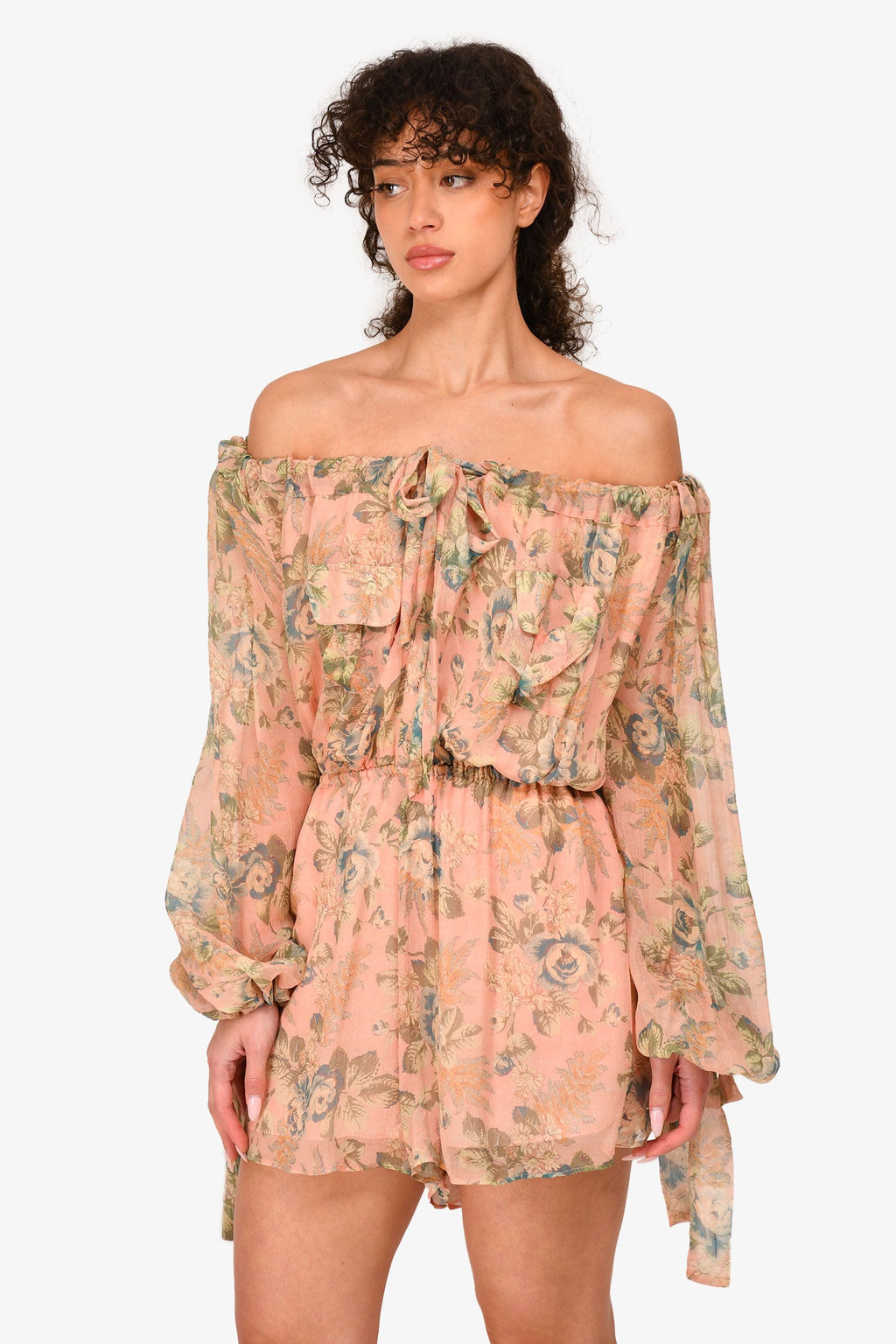 Zimmermann Pink Silk Floral Print Off-Shoulder Romper Size 1
