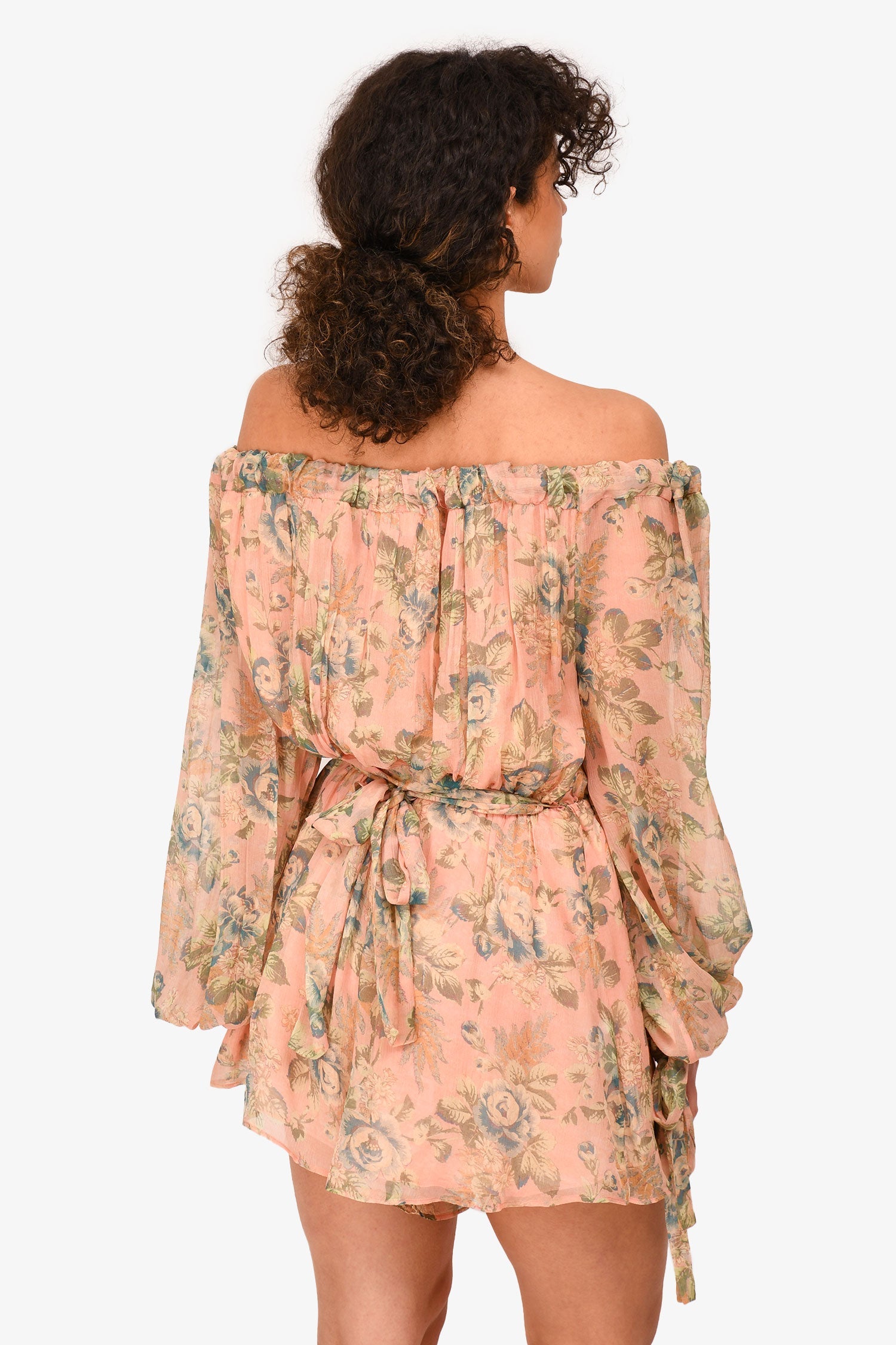 Zimmermann Pink Silk Floral Print Off-Shoulder Romper Size 1